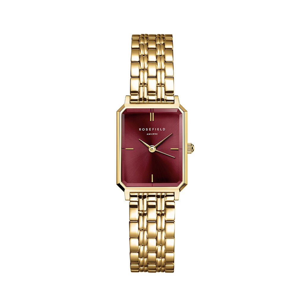 Rosefield Octagon XS Burgundy Sunray Gold Watch OBGSG-O83