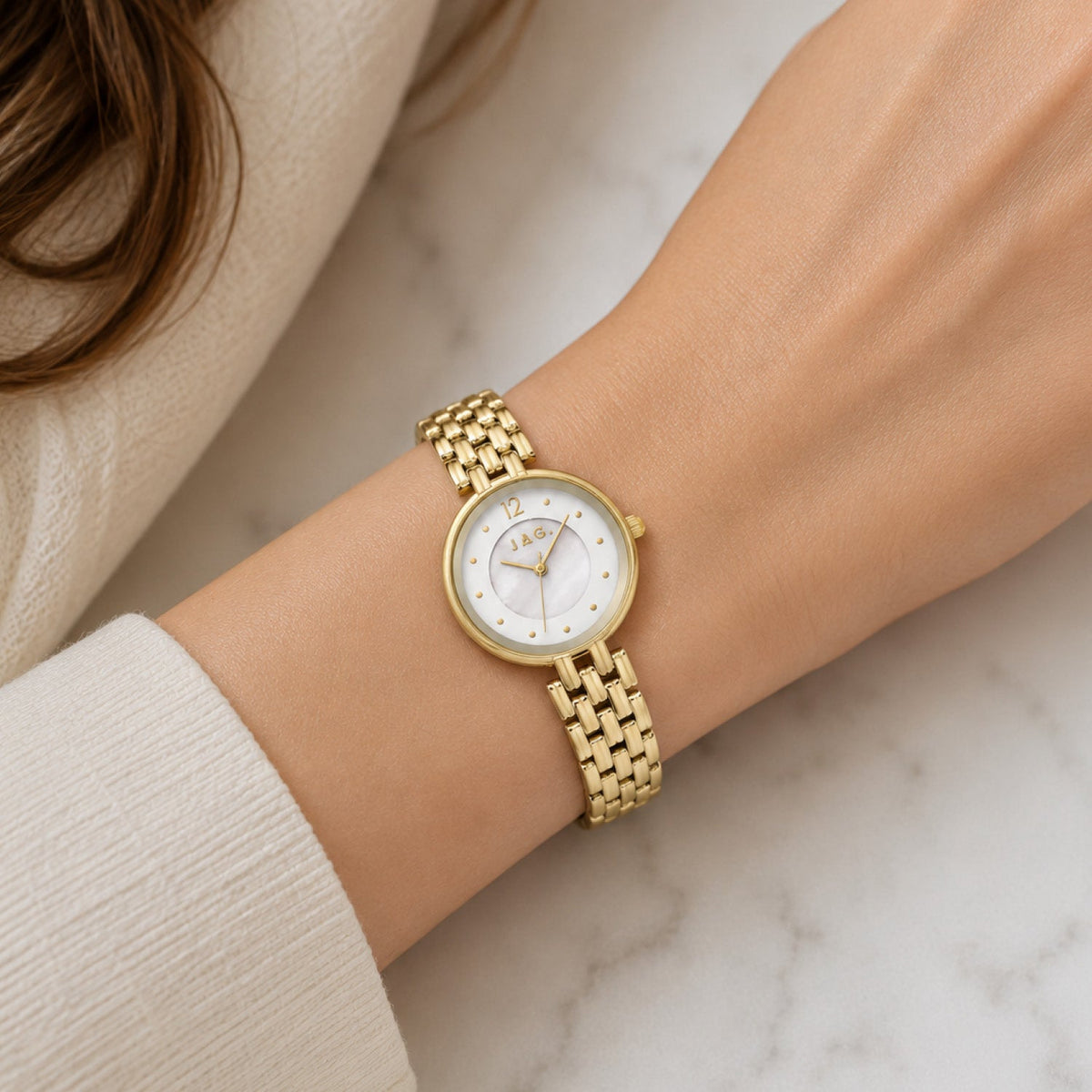 JAG Iluka Womens White MOP Dial 30mm Gold Watch J3023A