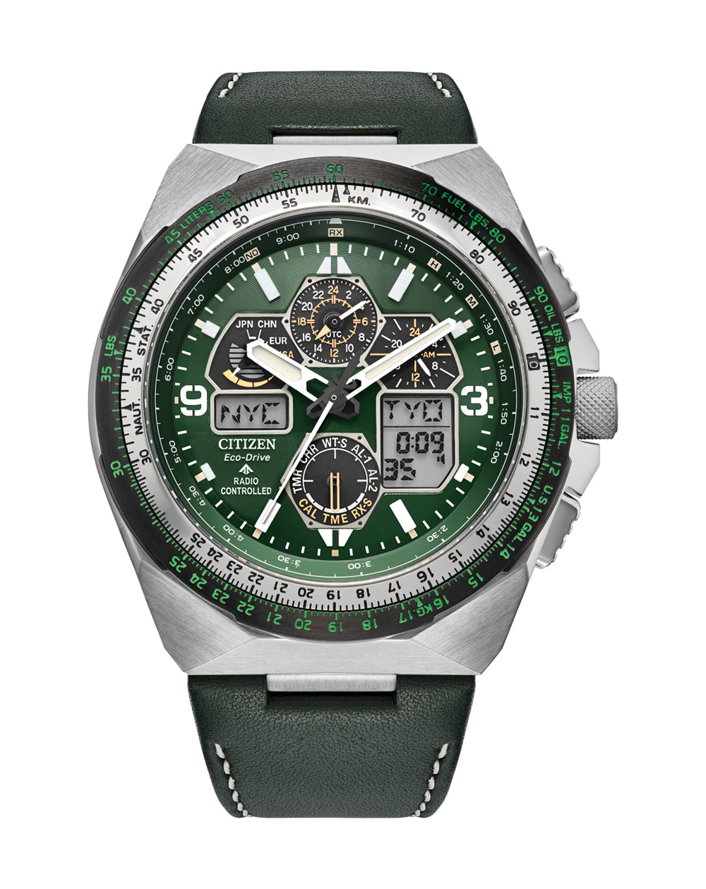 Citizen Promaster Eco-Drive Green Leather Strap Green Dial Watch JY8147- 01X