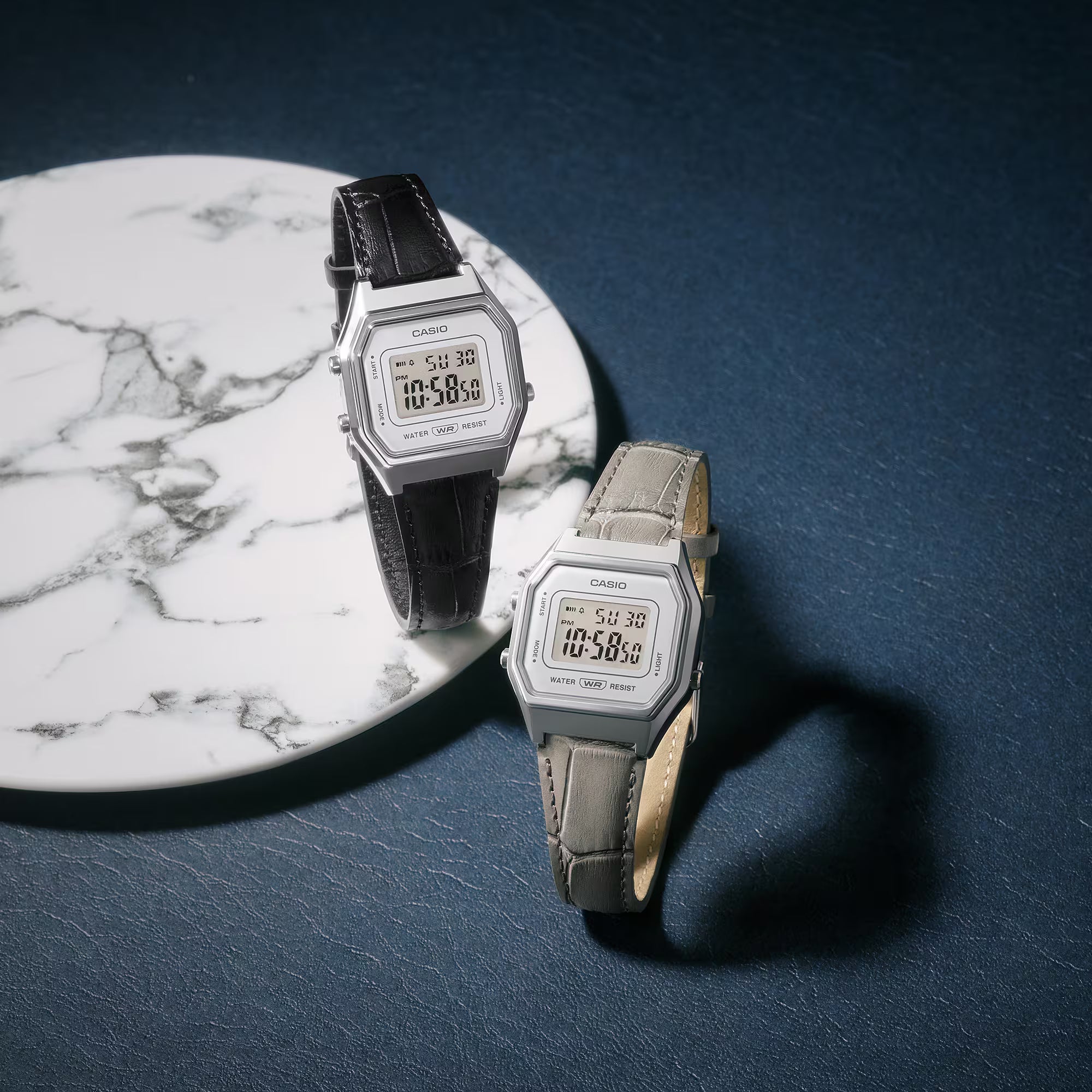 Casio Retro Digital Silver Case Black Leather Band Watch LA680WEL-1D