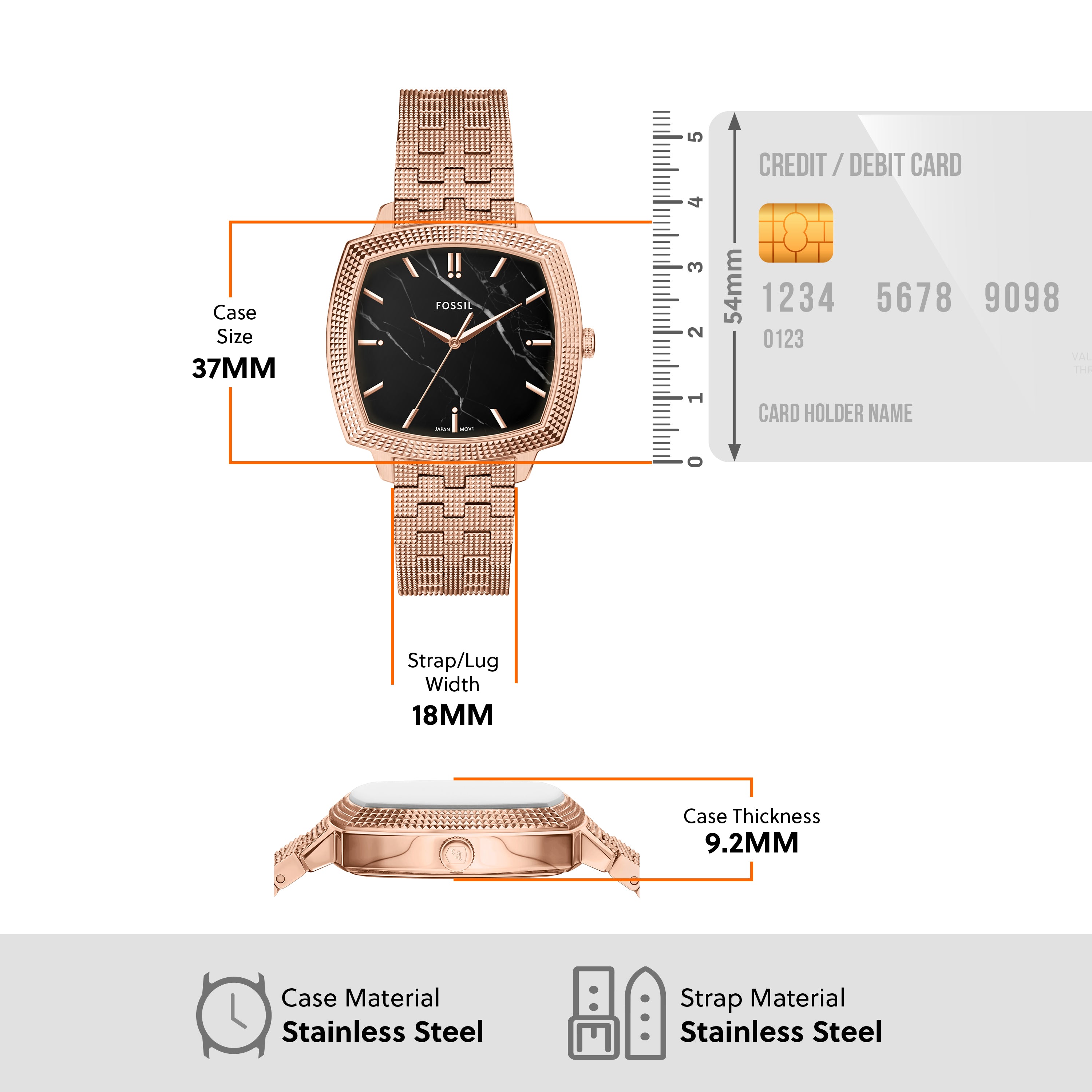 Fossil Machine Luxe Black Dial Rose Gold Stainless Steel Watch LE1226