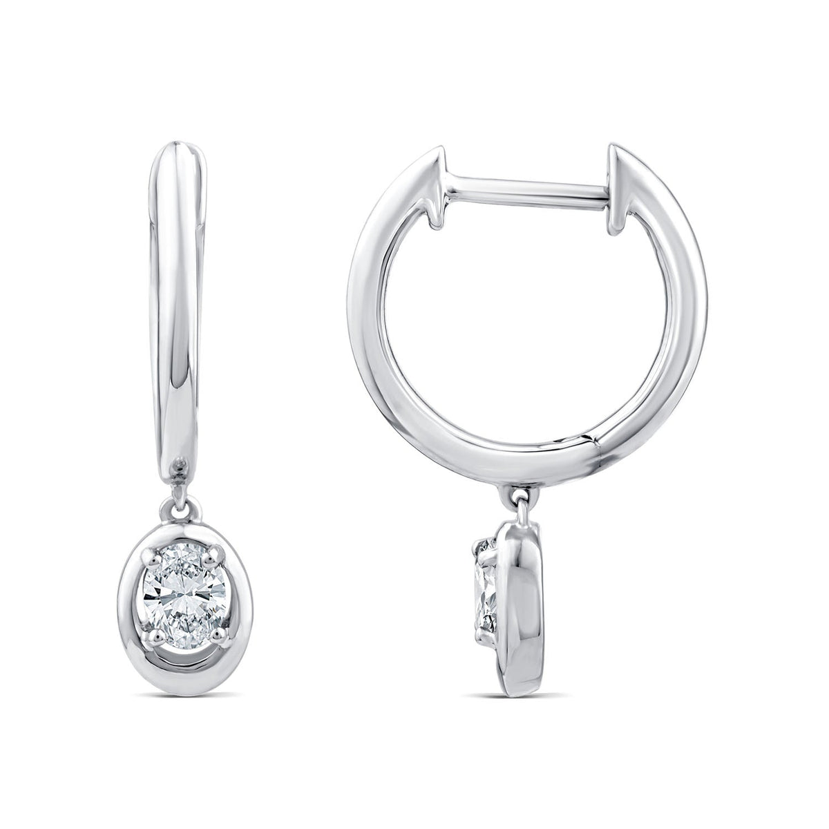 0.30ct Oval Lab Grown Diamond Drop Hoop Earrings in 9K White Gold