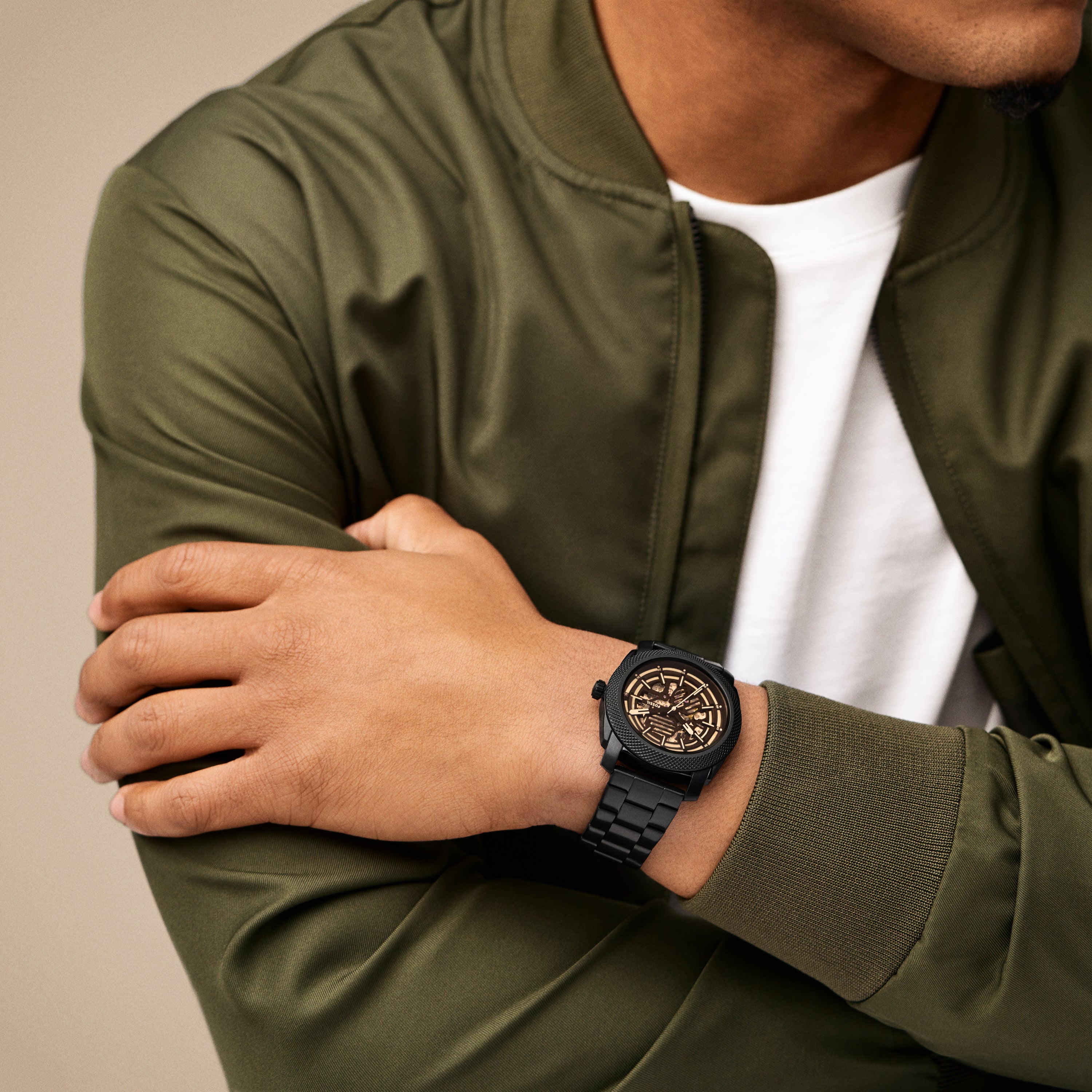 Fossil Machine Brown Dial Black Stainless Steel Watch ME3253