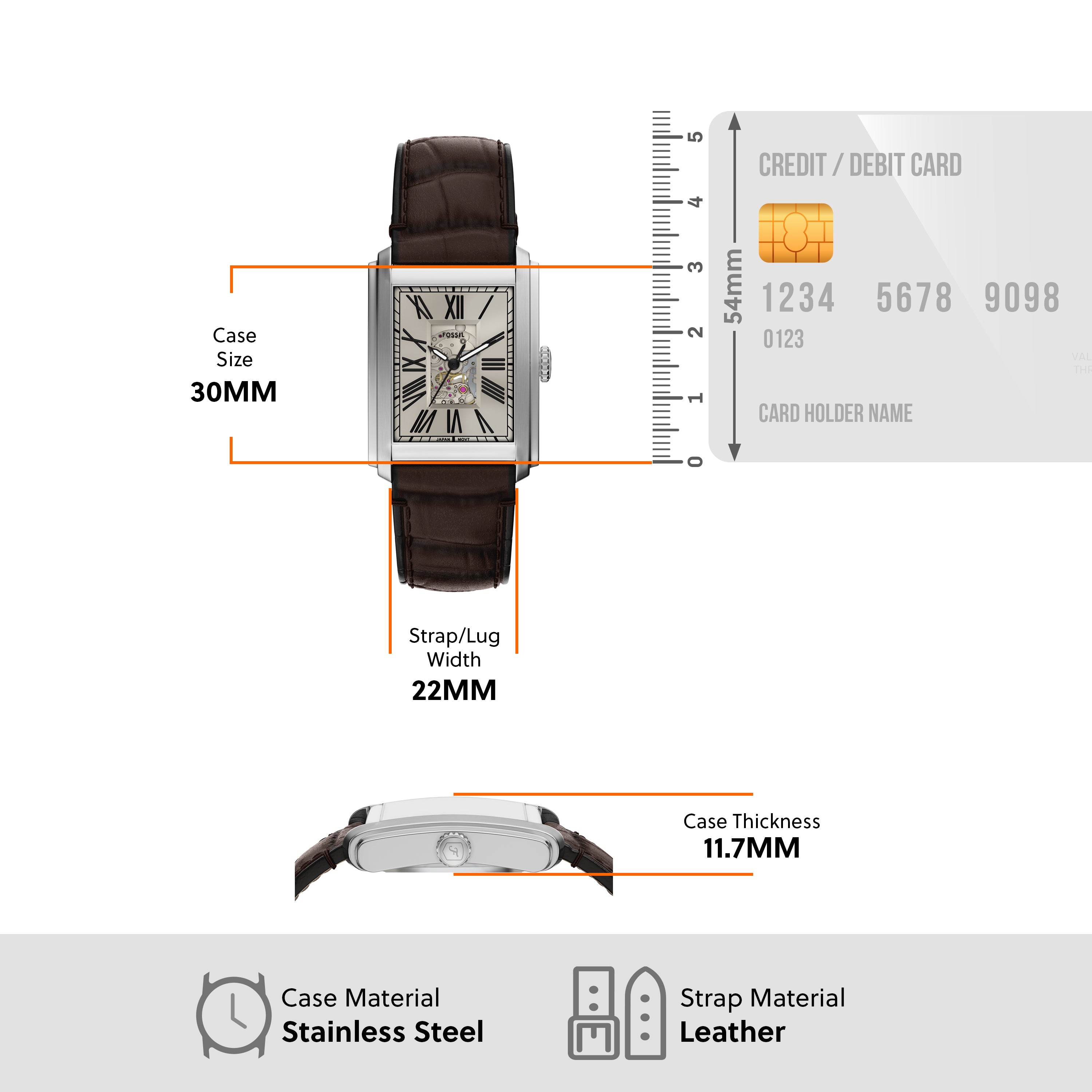 Fossil Carraway Automatic Brown Croco Leather Watch ME3272