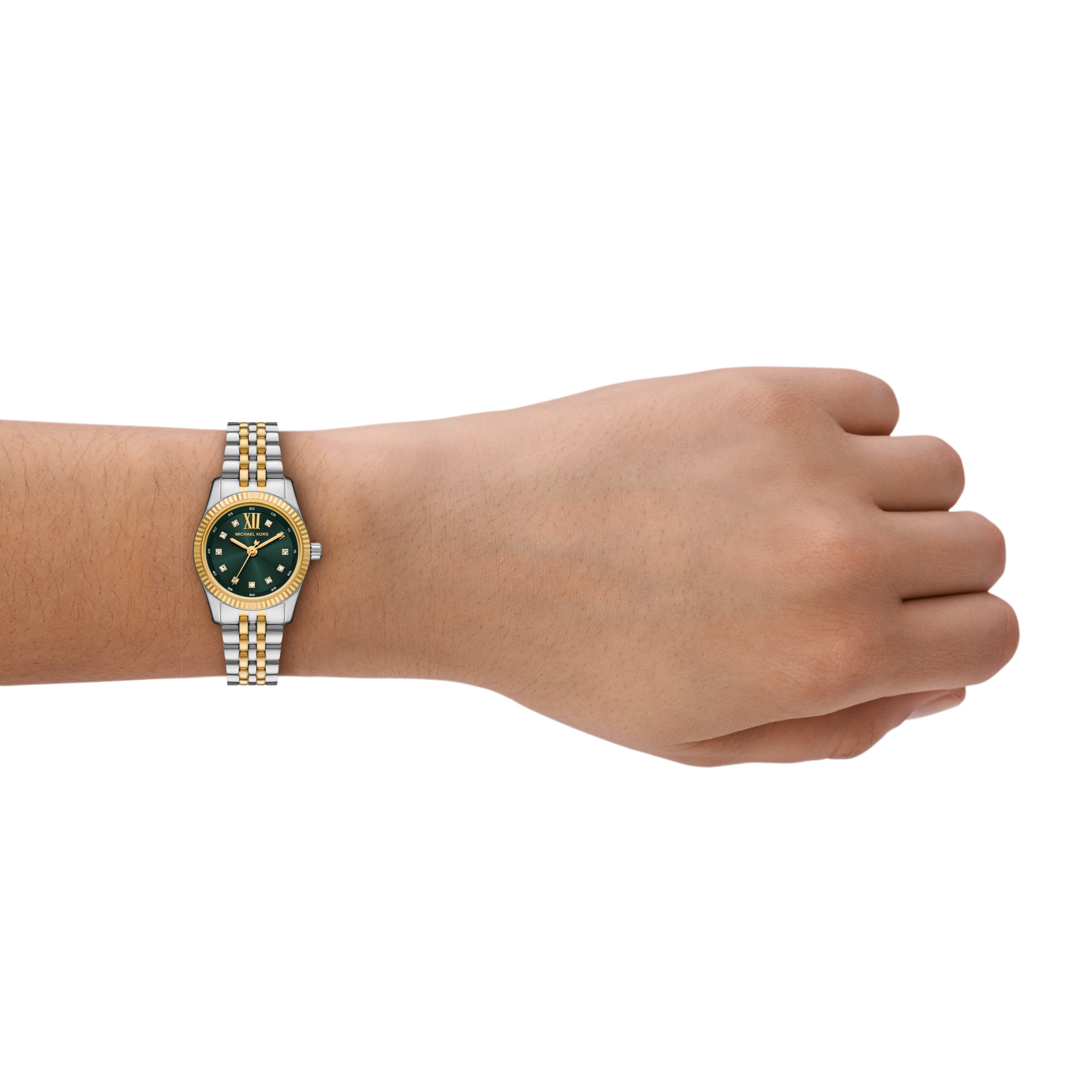 Michael Kors Lexington Green Dial Two Tone Stainless Steel Watch MK4986