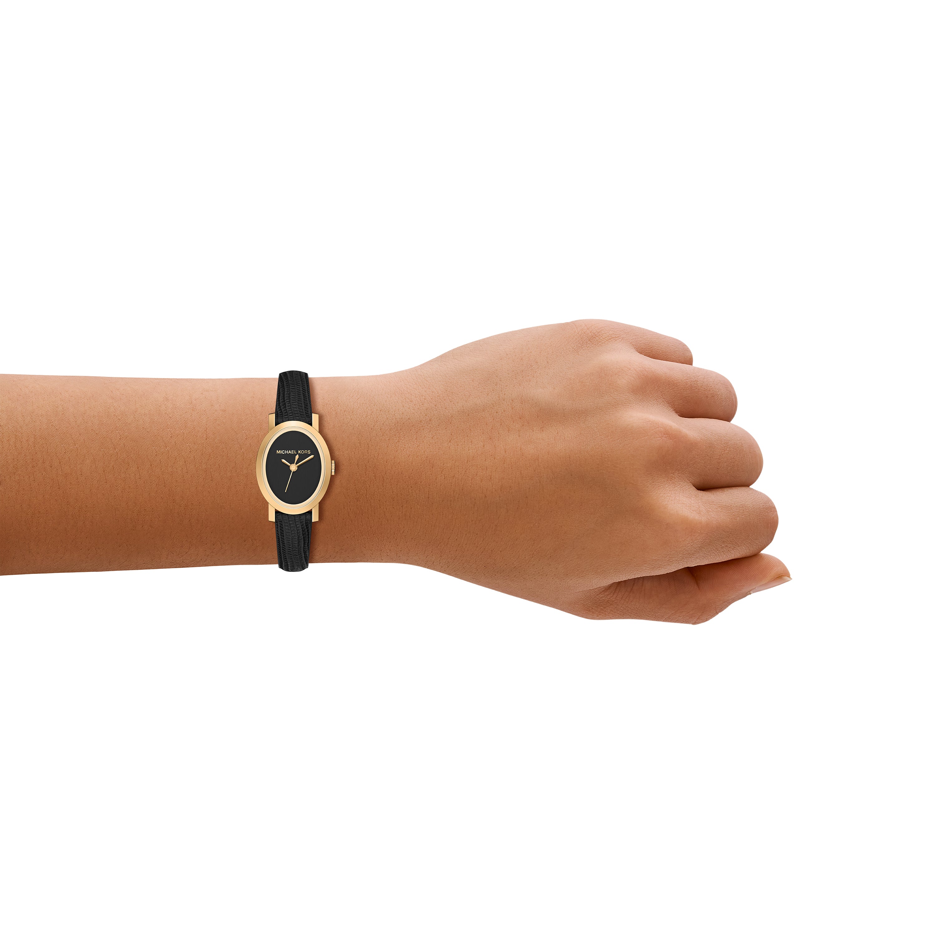 Michael Kors Maude Black Dial Leather Strap Watch MK7585