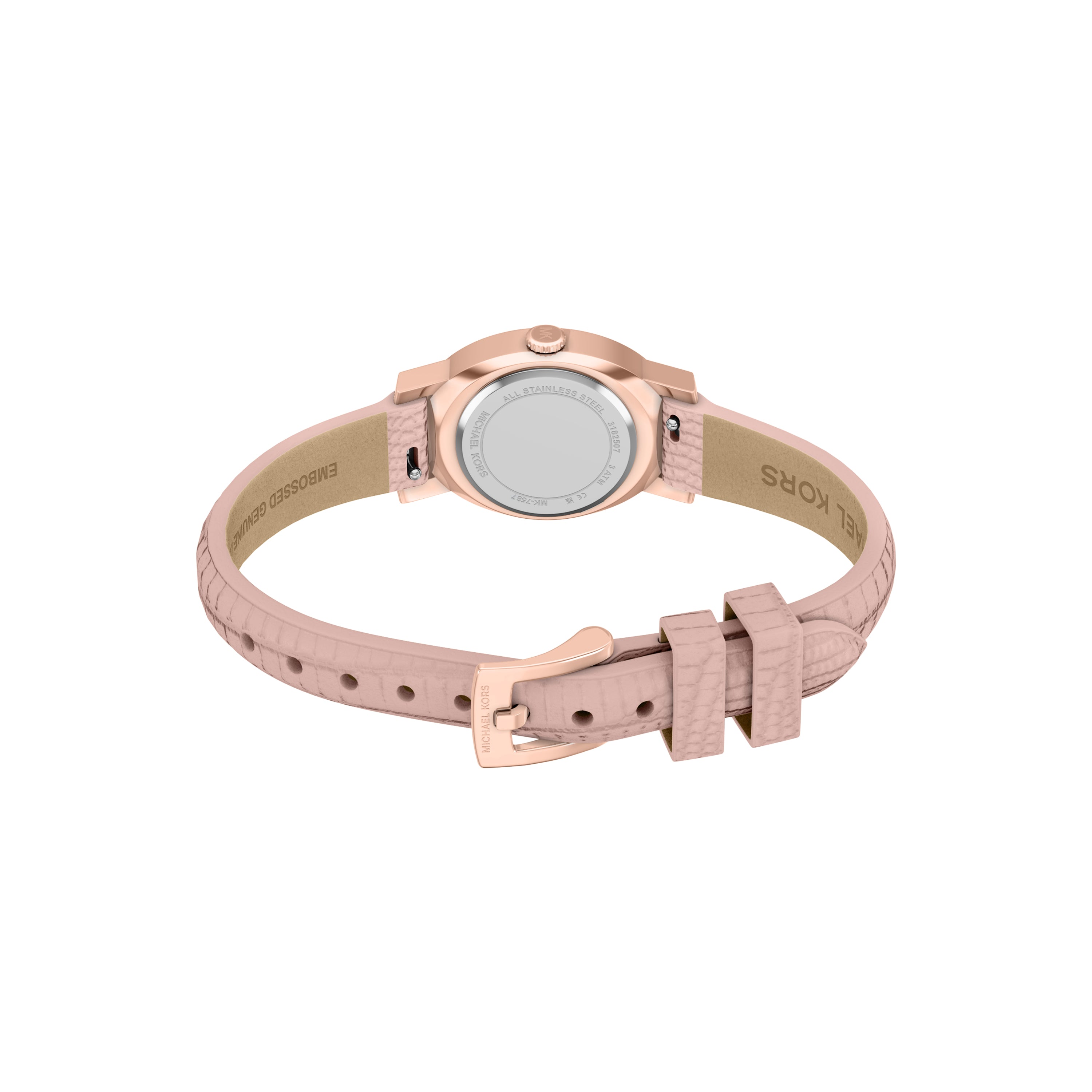 Michael Kors Maude Pink Dial Leather Strap Watch MK7587