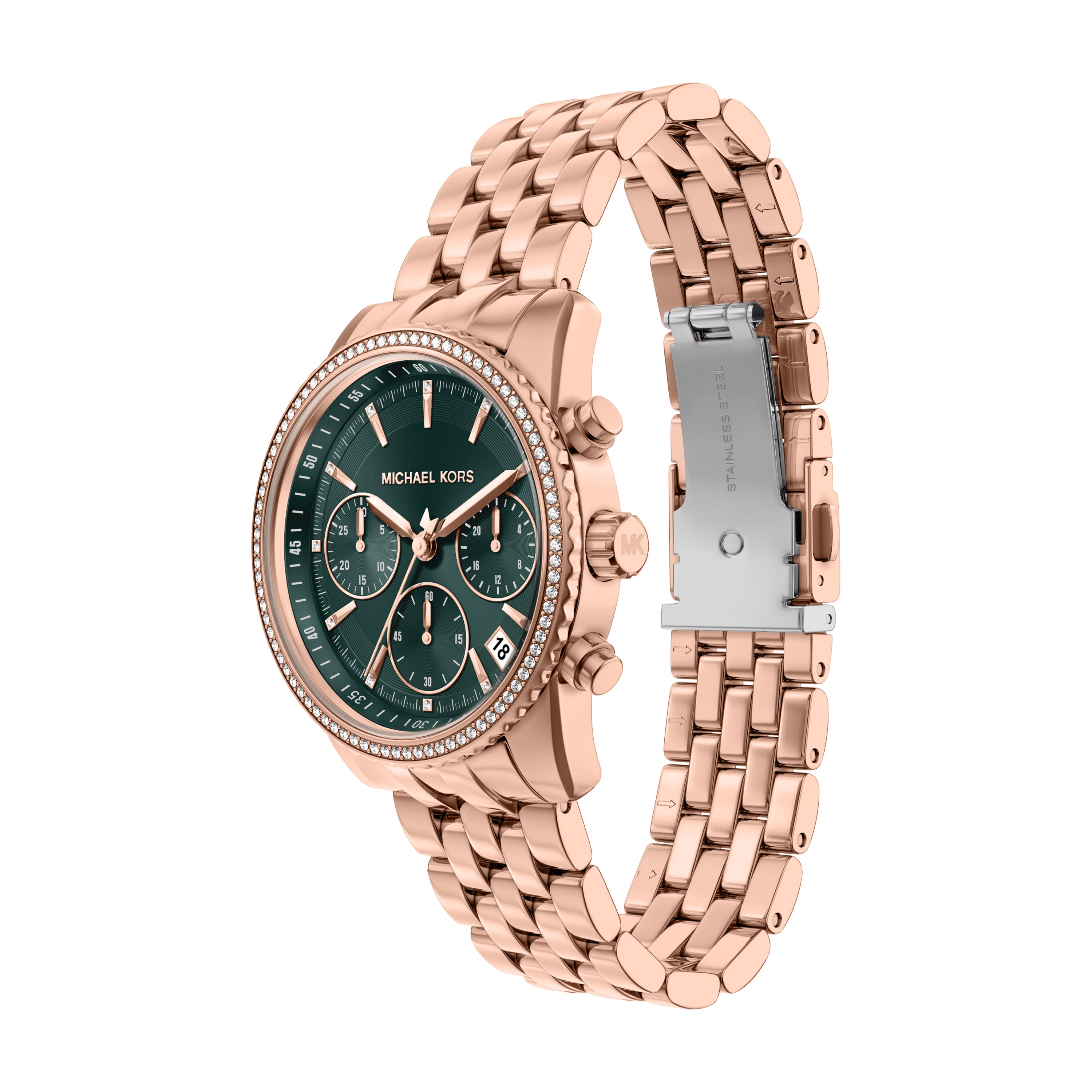 Michael Kors Bryant Green Dial Rose Gold Stainless Steel Watch MK7600