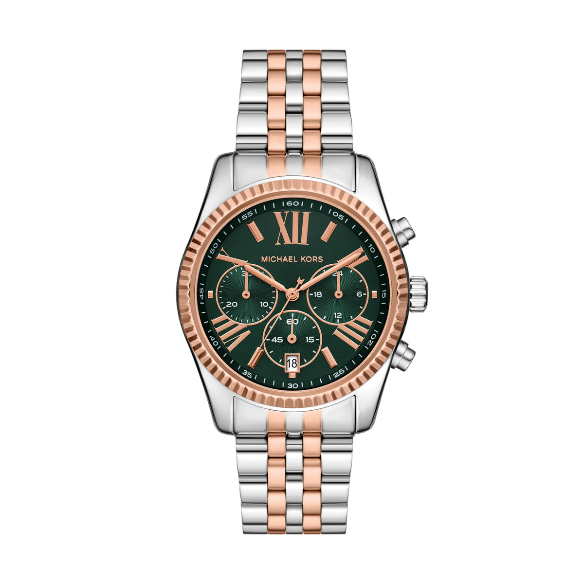 Michael Kors Lexington Chronograph Green Dial Two Tone Stainless Steel Watch MK7610
