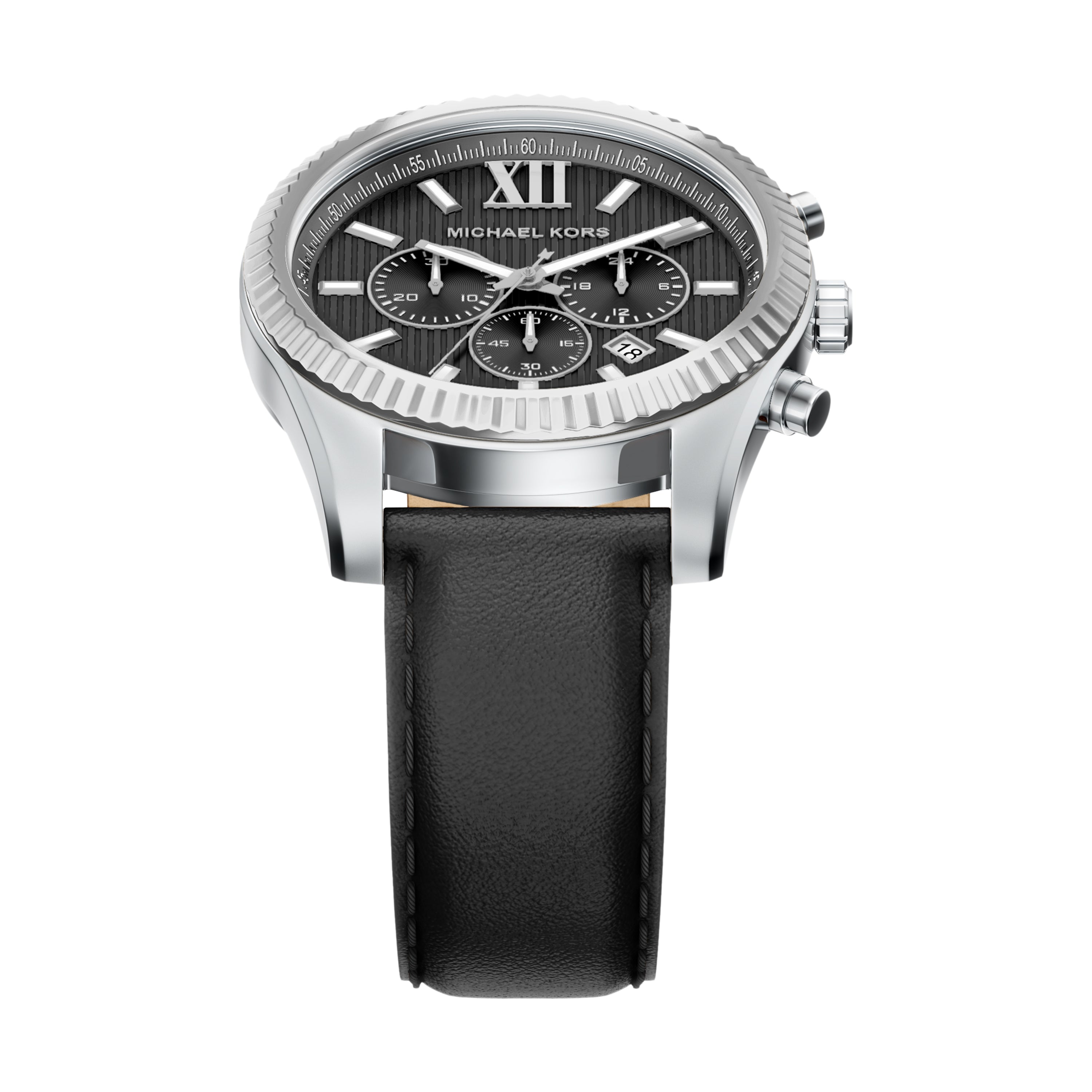 Michael Kors Lexington Black Dial Black Leather Band Watch MK9256