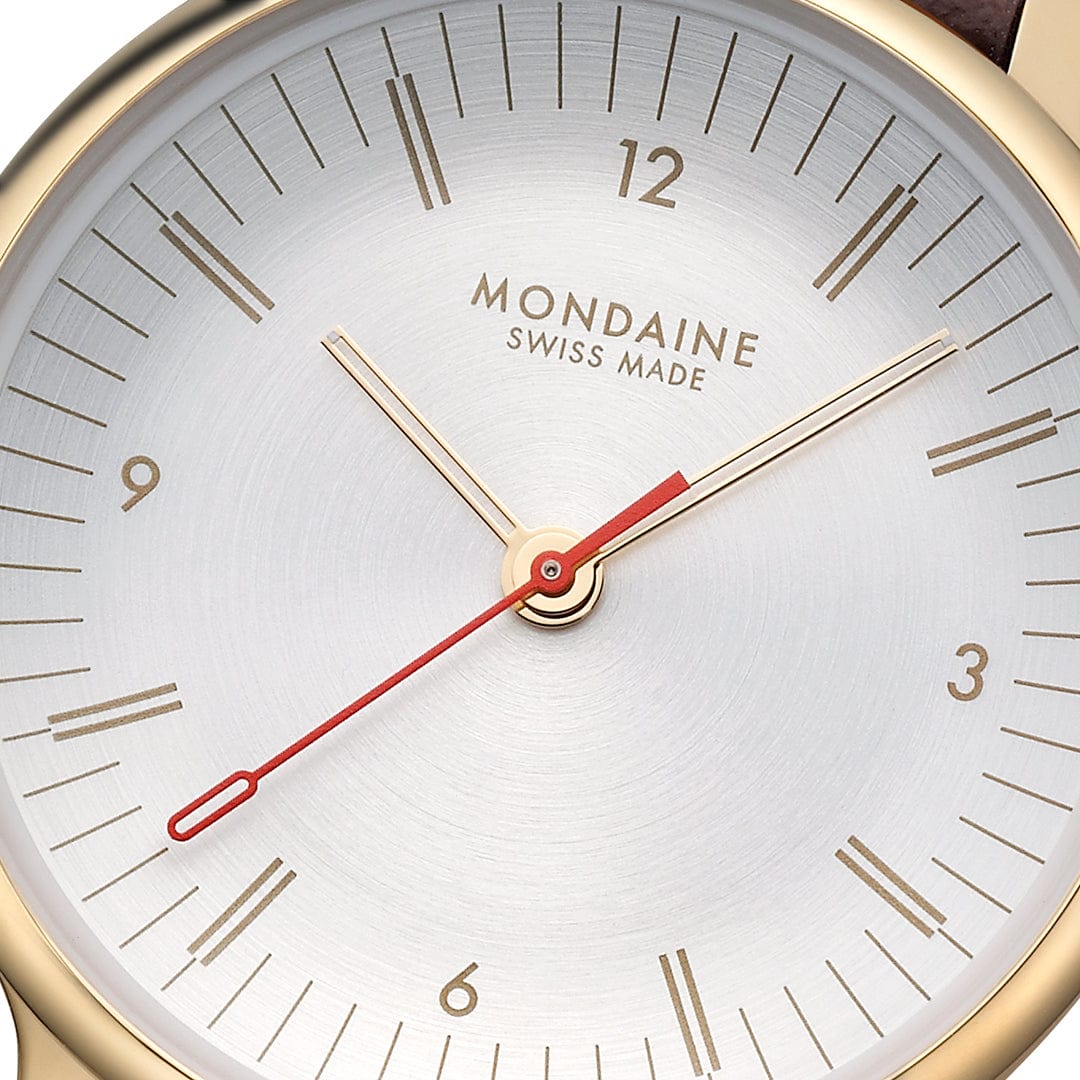 Mondaine Doppio White Dial Brown Vegan Grape Leather Watch MLE.33110.LGV