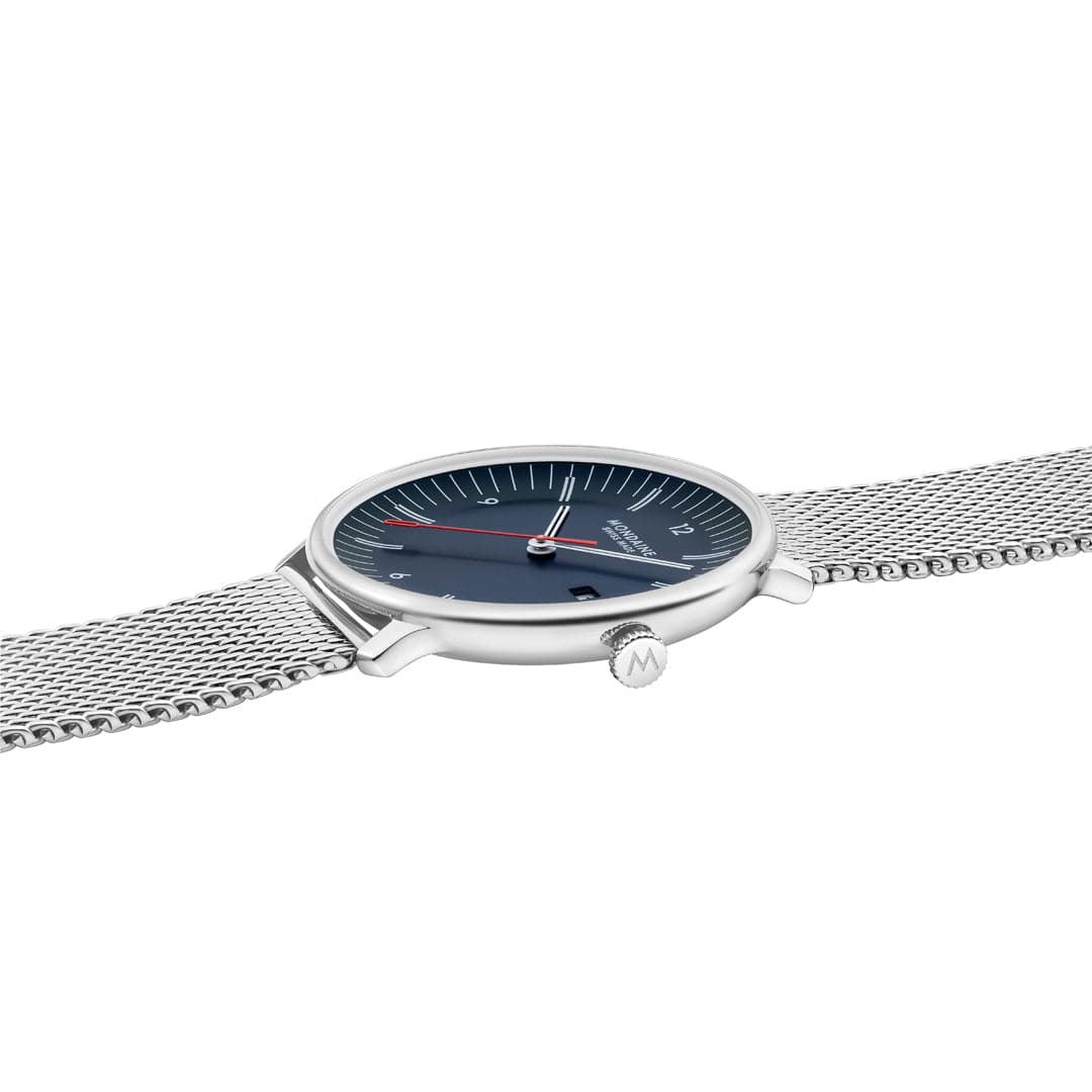 Mondaine Doppio Blue Dial Mesh Blue Vegan Leather Watch MLE.41240.LQV.SET