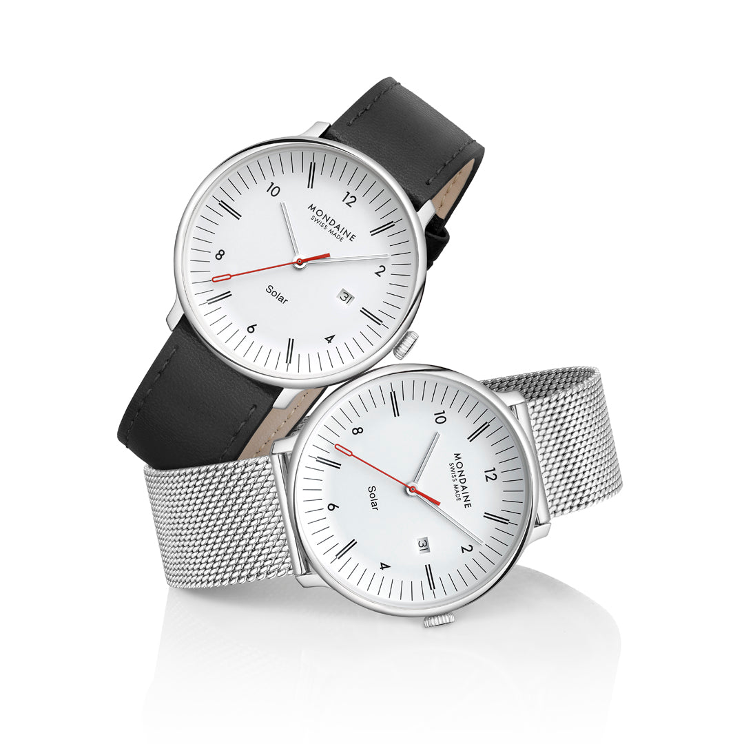 Mondaine Doppio Solar White Dial Stainless Steel Watch MLE.41910.SM