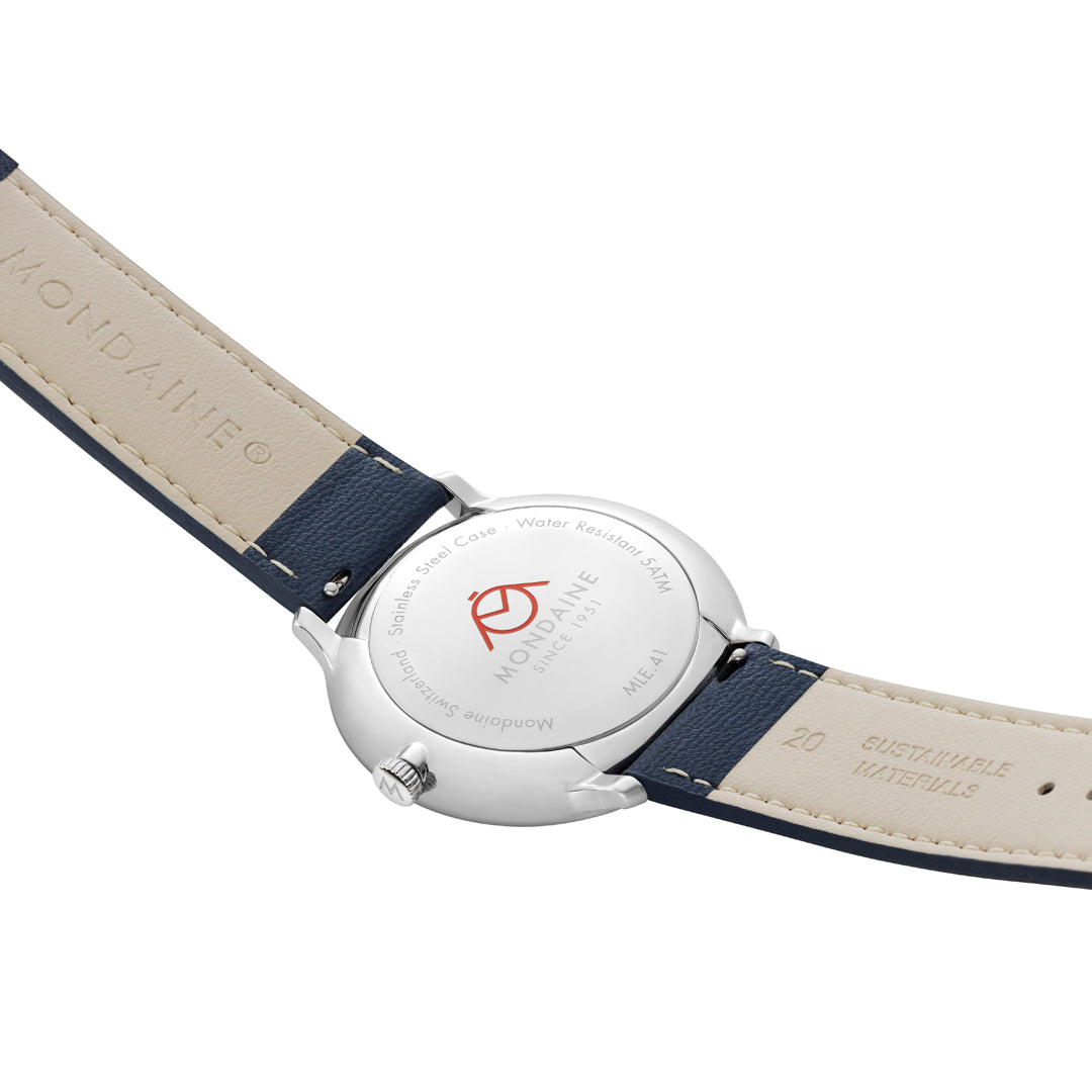 Mondaine Doppio Solar Blue Vegan Leather Watch MLE.41910.LDV
