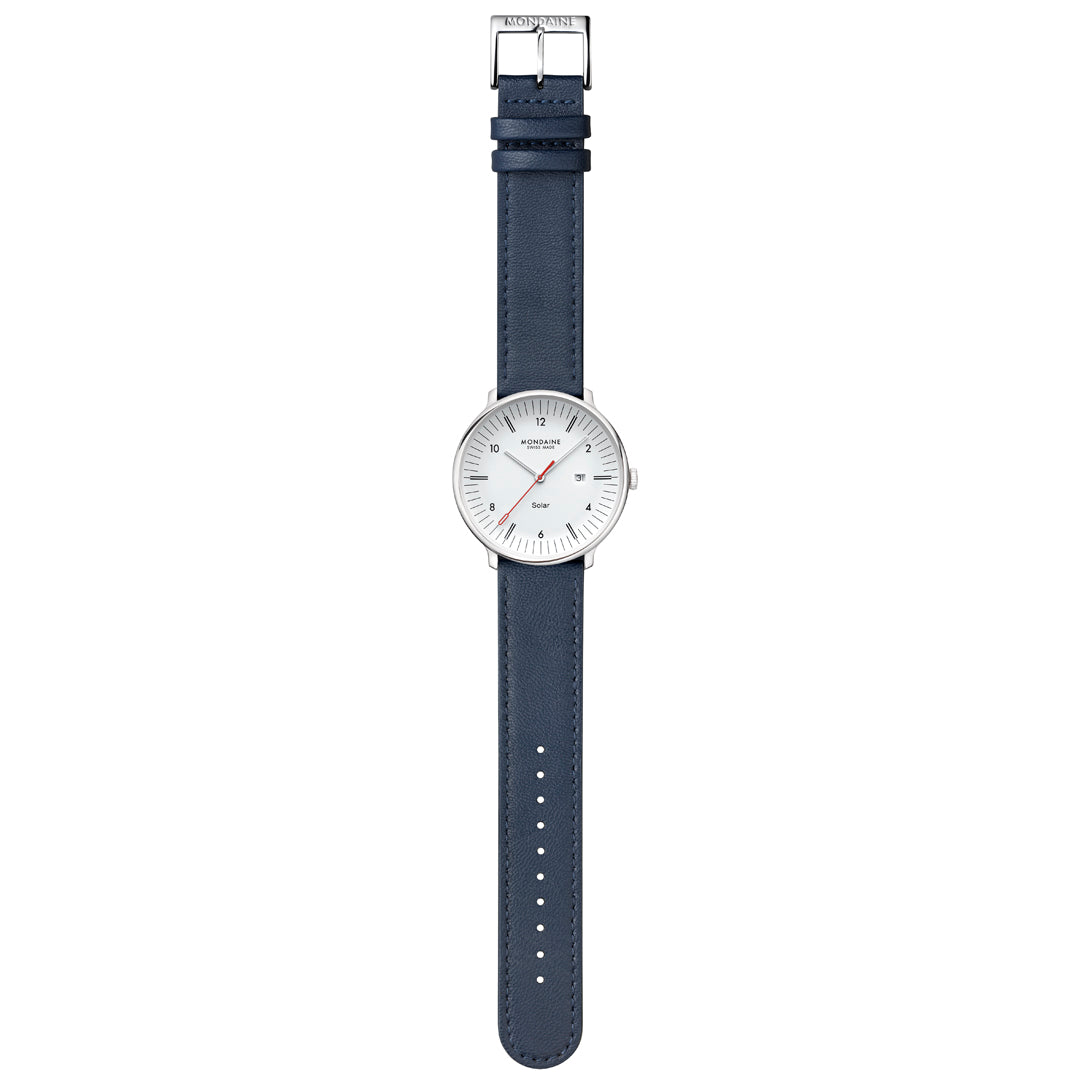 Mondaine Doppio Solar Blue Vegan Leather Watch MLE.41910.LDV