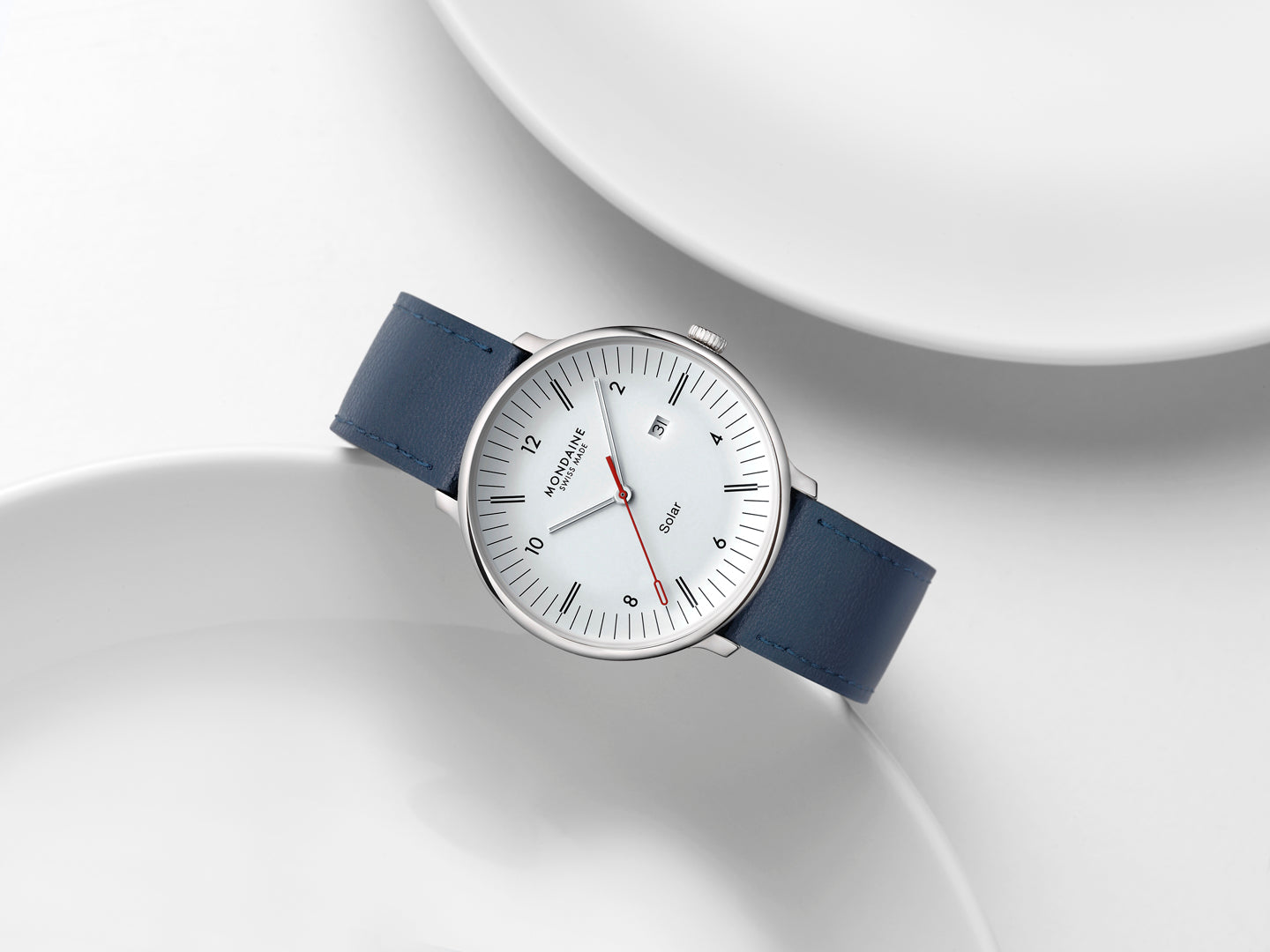 Mondaine Doppio Solar Blue Vegan Leather Watch MLE.41910.LDV