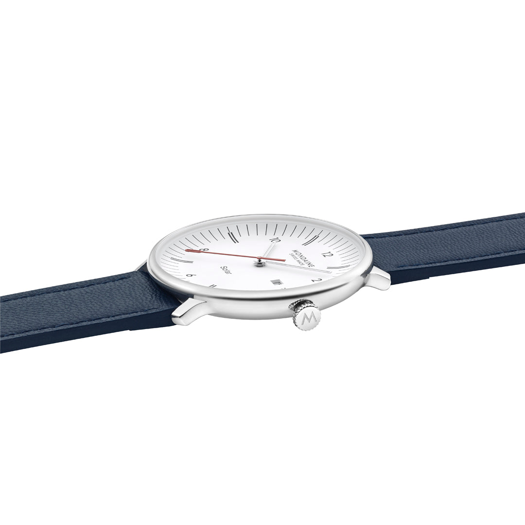 Mondaine Doppio Solar Blue Vegan Leather Watch MLE.41910.LDV