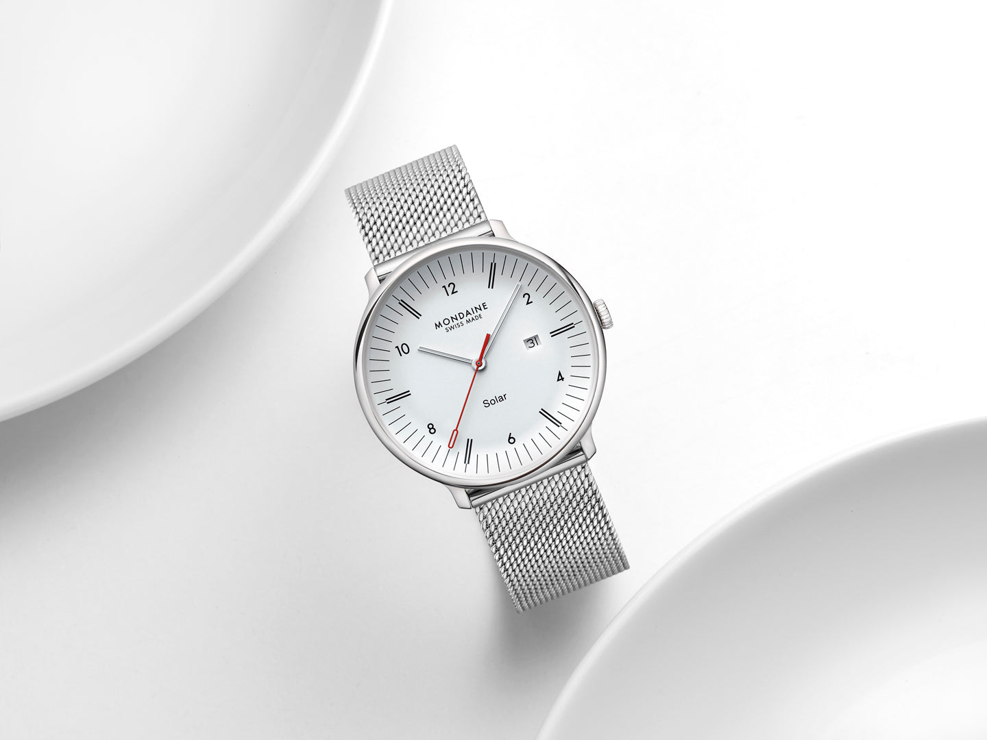 Mondaine Doppio Solar White Dial Stainless Steel Watch MLE.41910.SM