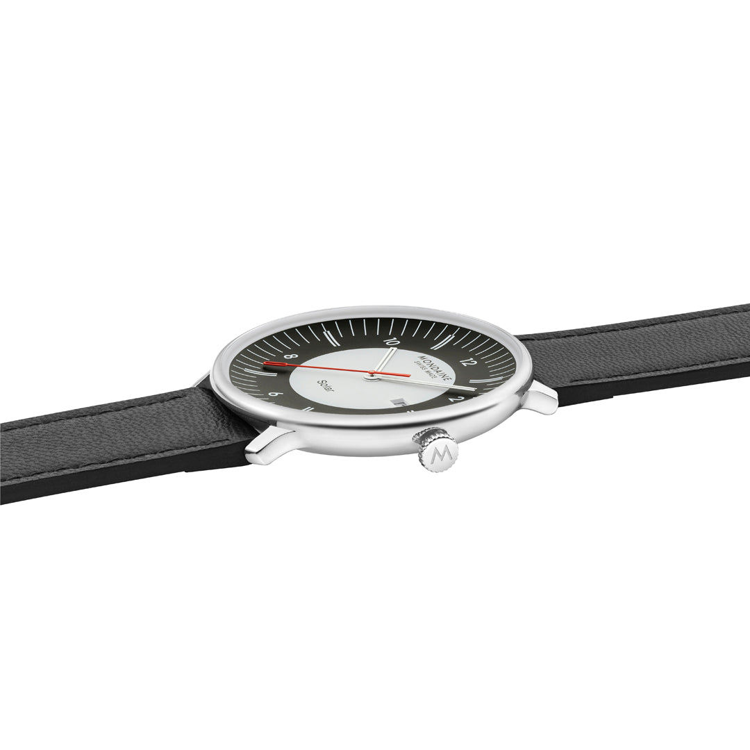 Mondaine Doppio Solar Black Leather Watch MLE.41920.LBV