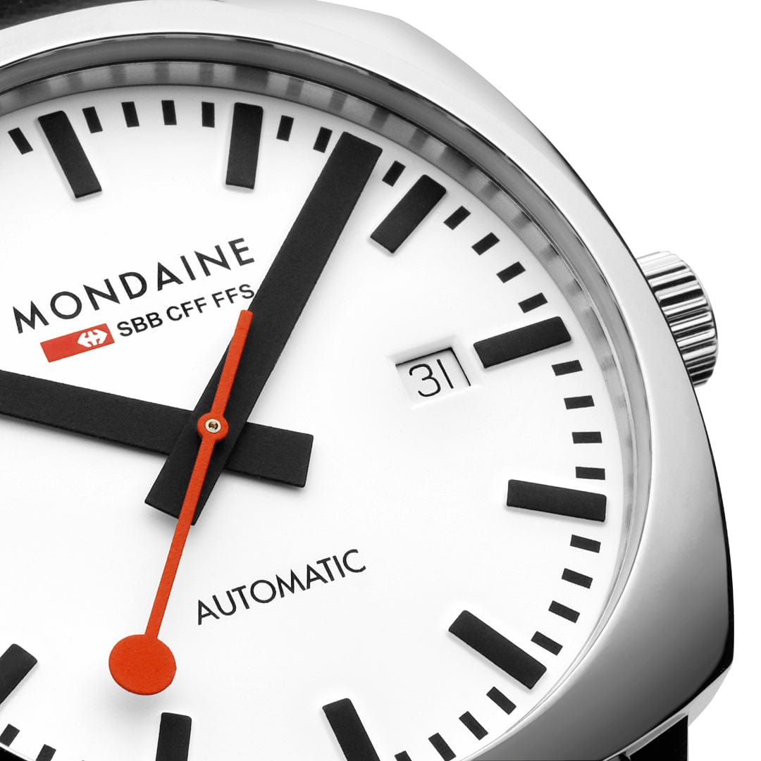 Mondaine Grand Cushion Automatic White Dial Black Leather Watch MSL.3961B.LBV