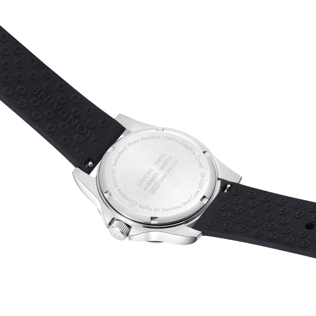 Mondaine Numeri Black Dial Black Silicon Strap Watch MSN.42120.RB