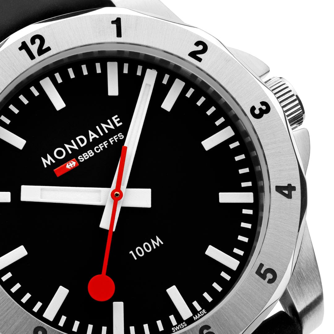 Mondaine Numeri Black Dial Black Silicon Strap Watch MSN.42120.RB