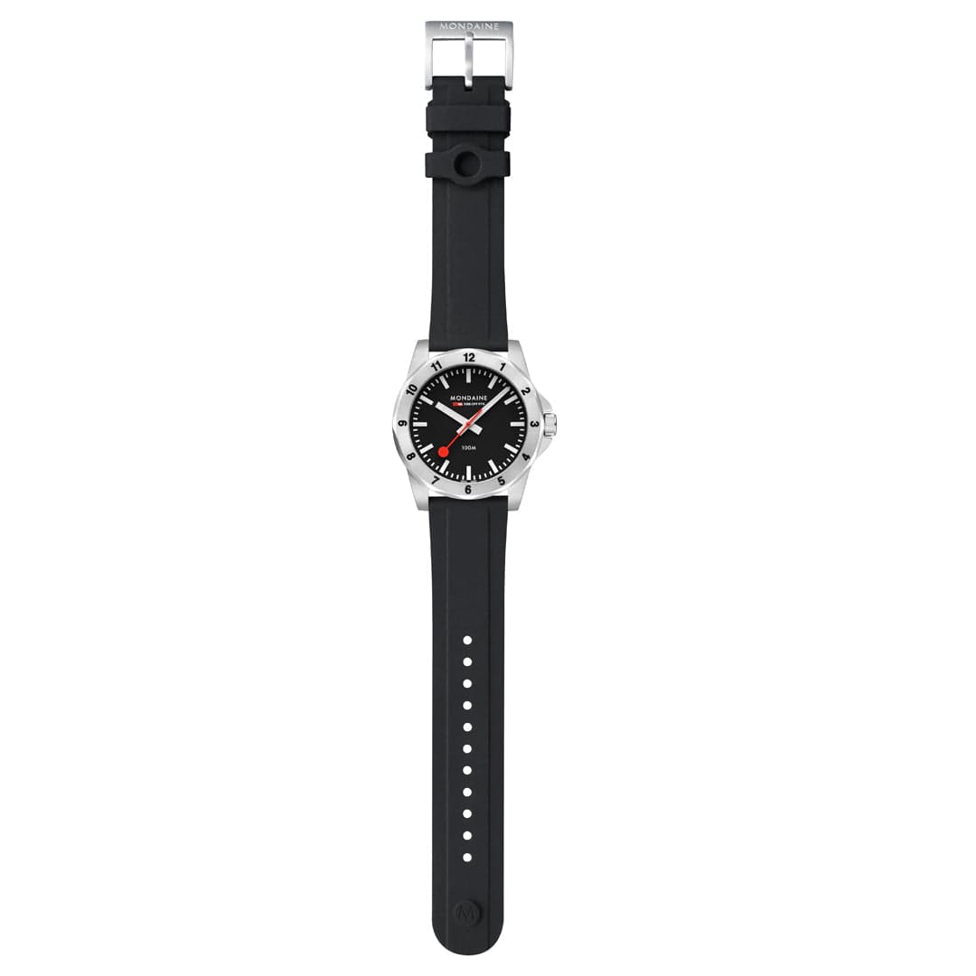 Mondaine Numeri Black Dial Black Silicon Strap Watch MSN.42120.RB