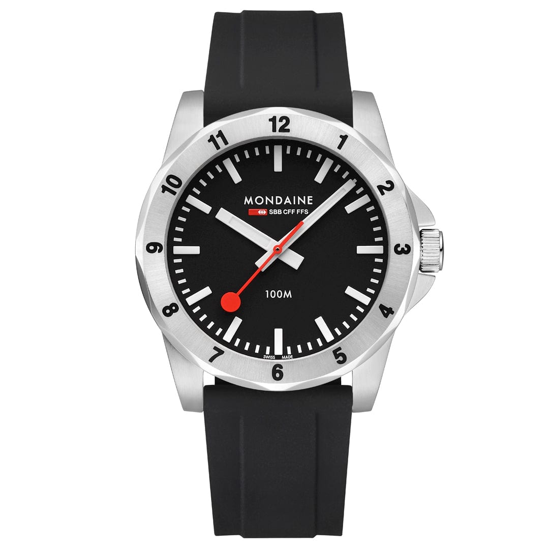 Mondaine Numeri Black Dial Black Silicon Strap Watch MSN.42120.RB