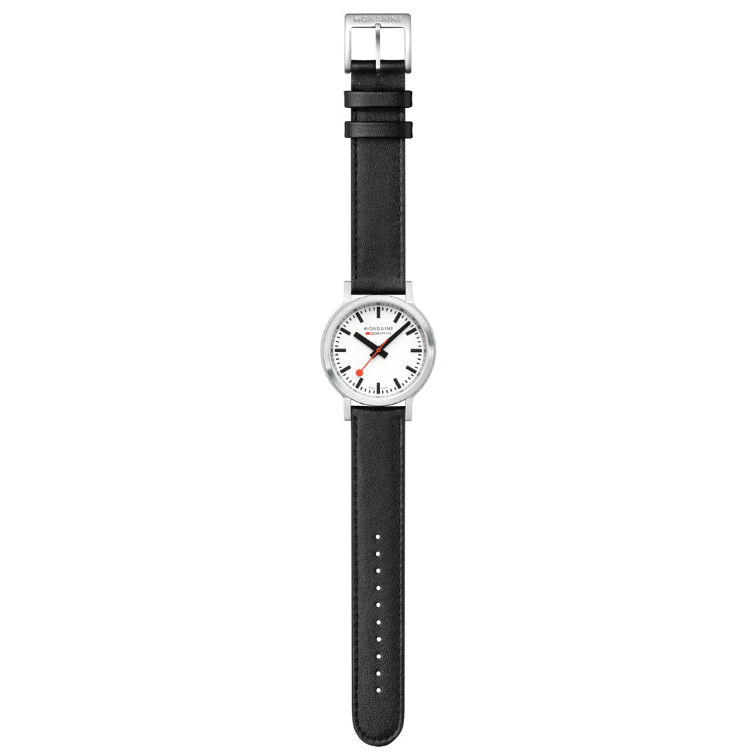 Mondaine Black Vegan Leather 34MM Watch MST.3401B.LBV.SET