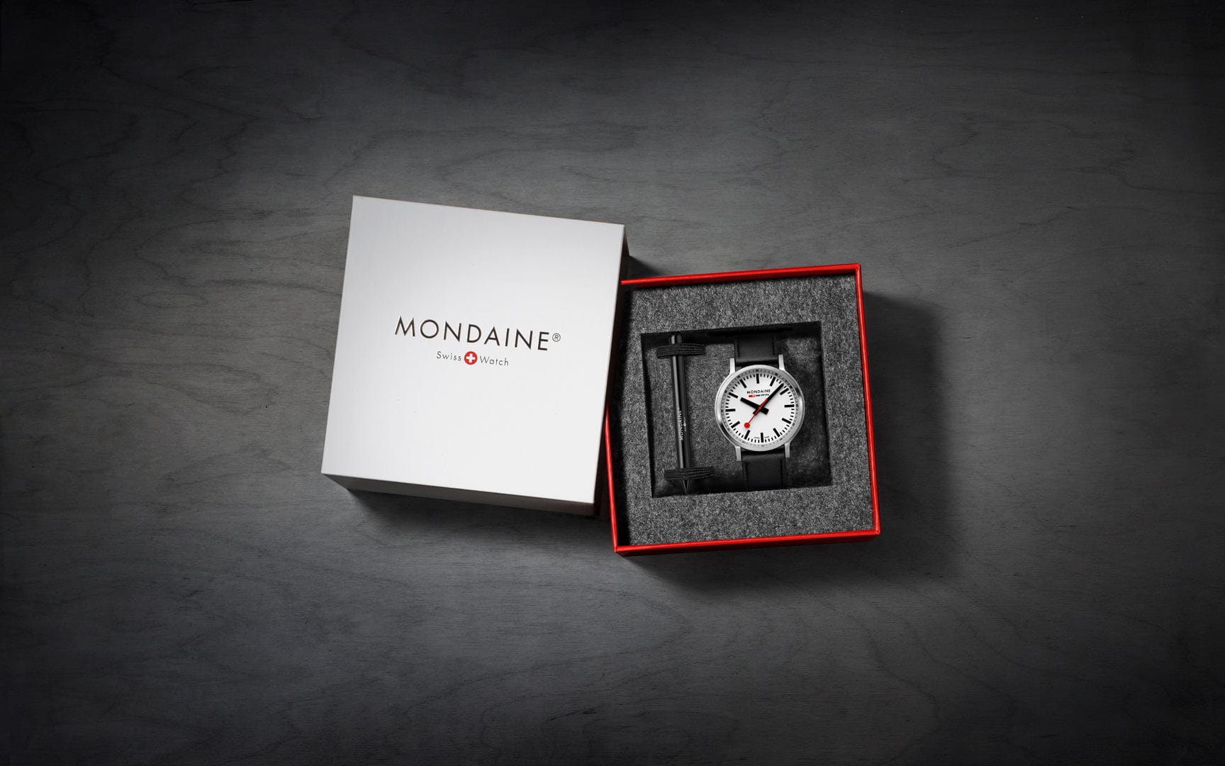 Mondaine Stop2go White Dial Black Vegan Leather Strap Watch MST.4101B.LBV.2SE