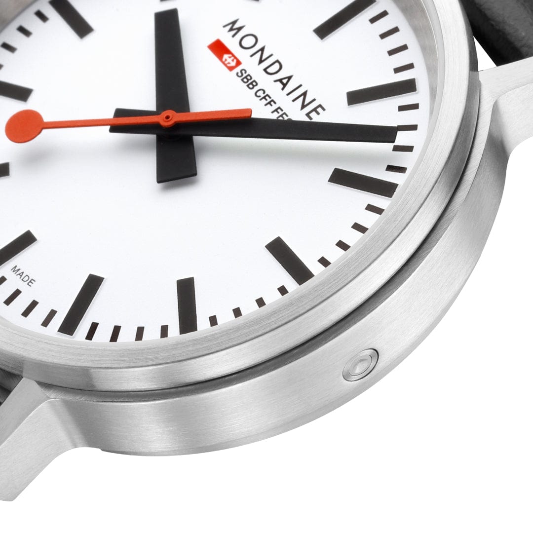 Mondaine Stop2go White Dial Black Vegan Leather Strap Watch MST.4101B.LBV.2SE