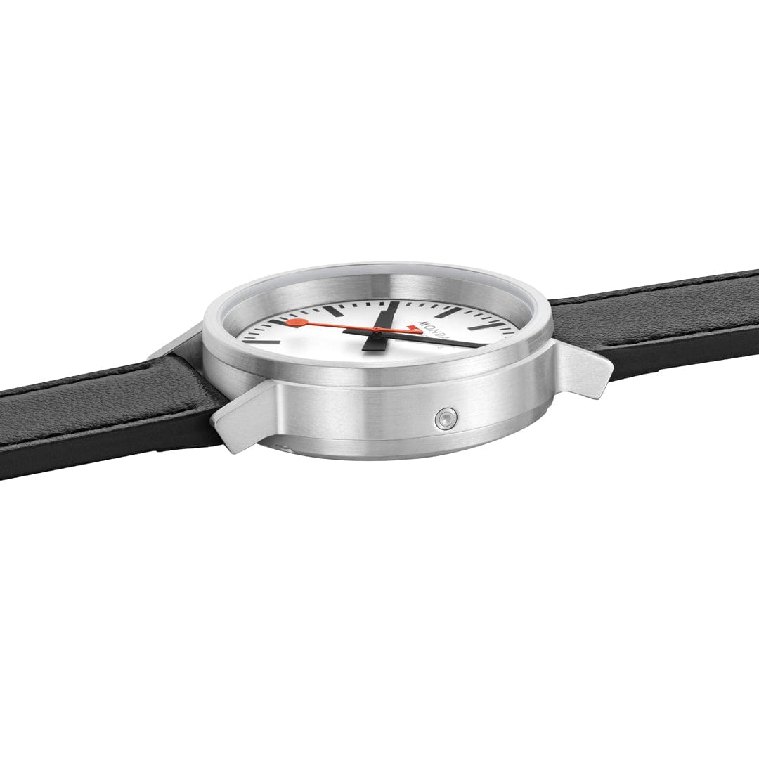 Mondaine Stop2go White Dial Black Vegan Leather Strap Watch MST.4101B.LBV.2SE