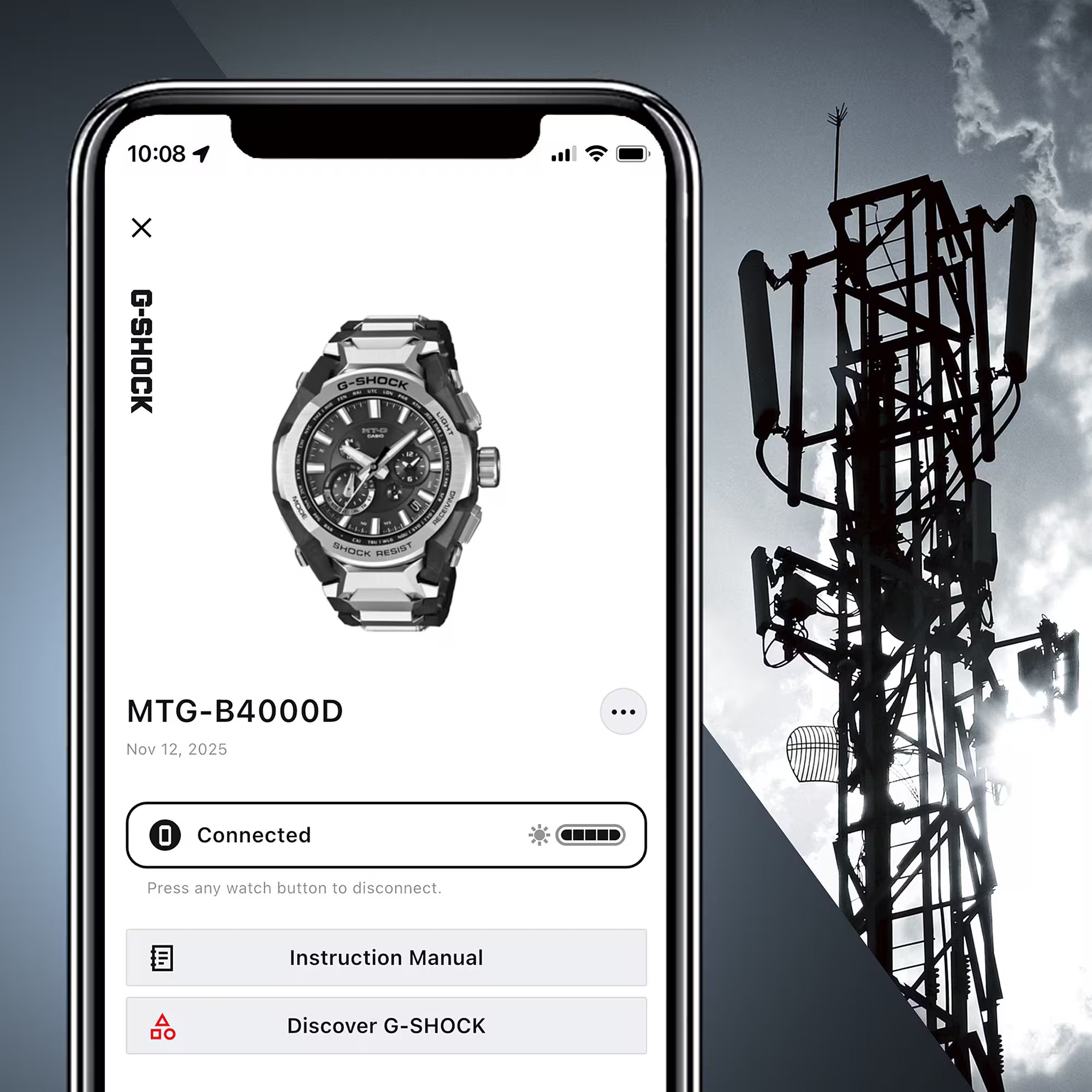 G-Shock MTG Ana Carbon Black Dial Hybrid Bluetooth® Connectivity MTGB4000D-1A