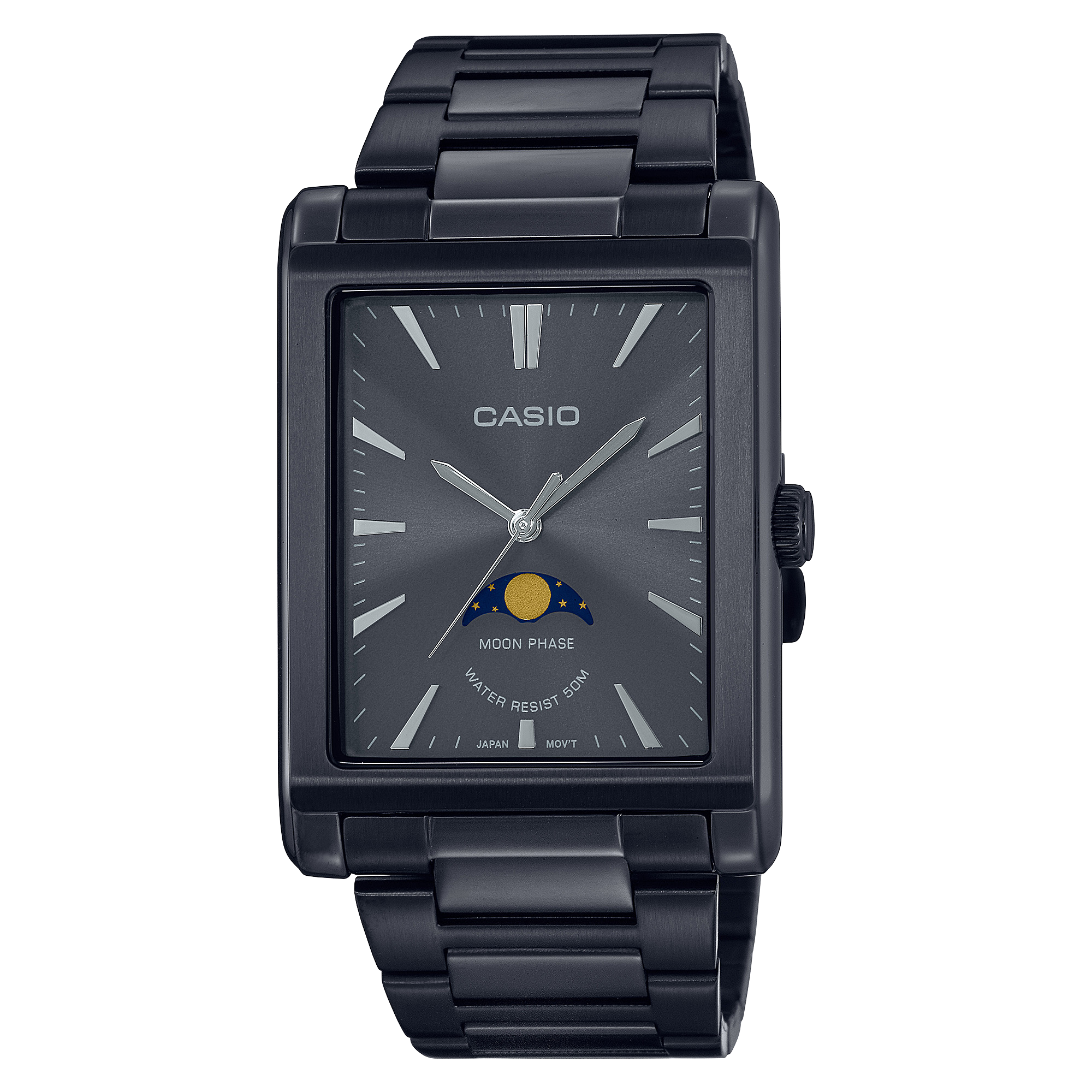 Casio Analog Moon Phase Black Stainless Steel Watch MTPM105B-1A