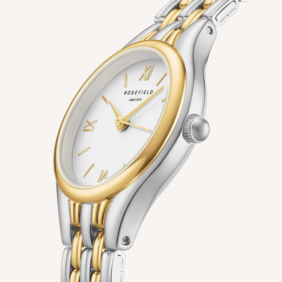 Rosefield Muse White Dial Two-Tone Silver Gold Bracelet Watch MUWDSD-MU03