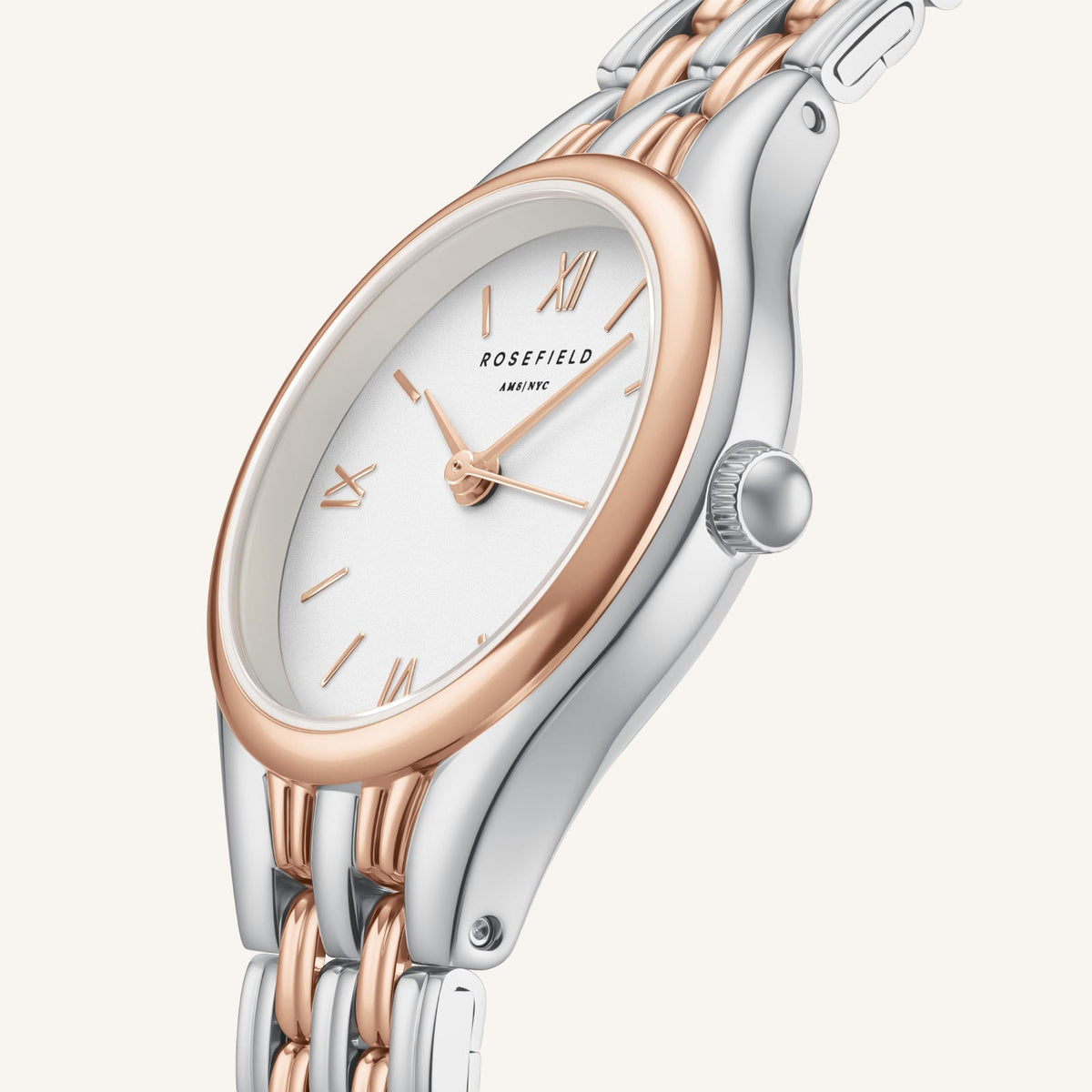Rosefield Muse White Dial Two-Tone Silver Rose Gold Bracelet Watch MUWDSD-MU04