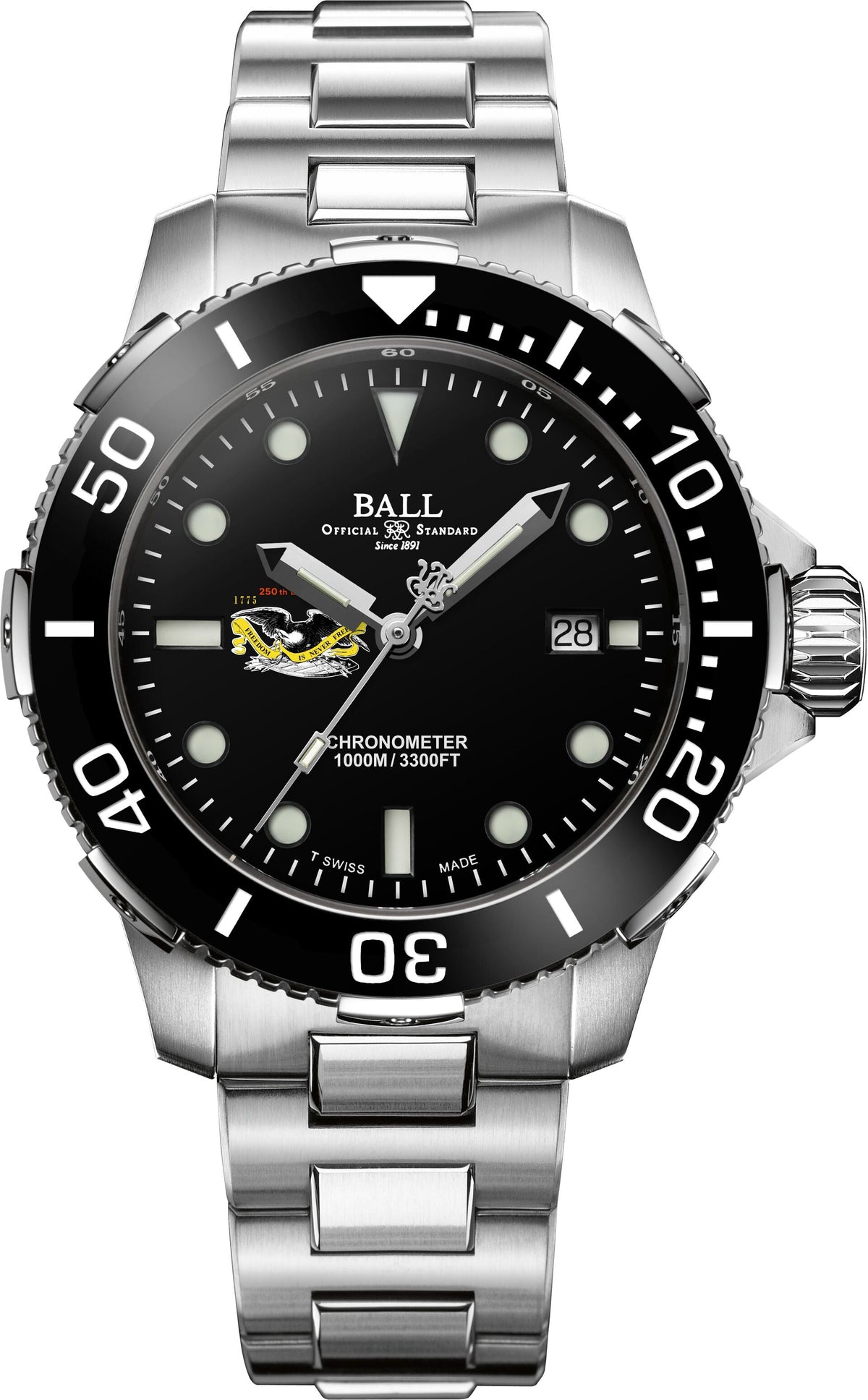 Ball Engineer Hydrocarbon DeepQUEST Protector DM3002A-S9C-BK black dial on a titanium and steel bracelet