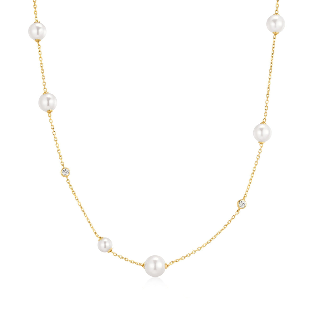 Ania Haie Gold Asymmetric Shell Pearl Station Necklace
