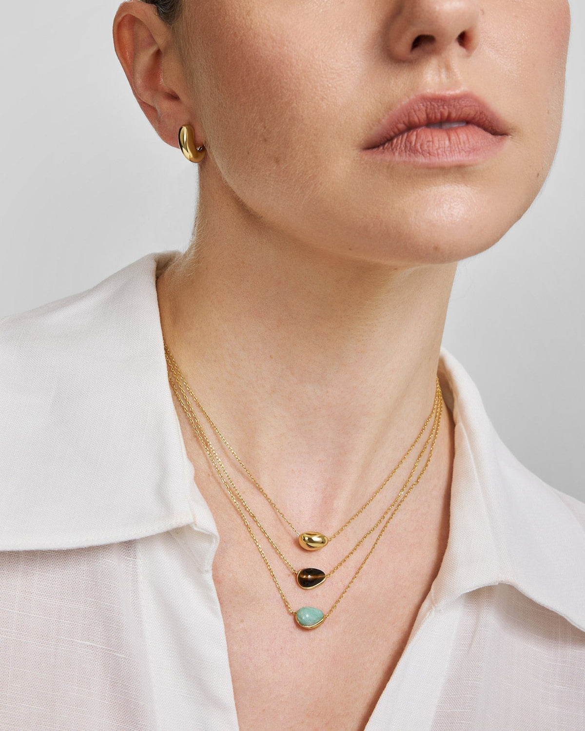 Ania Haie Gold Bezel Tiger's Eye Organic Dome Pebble Necklace N076-02G-TE N076-02G-TE view 3
