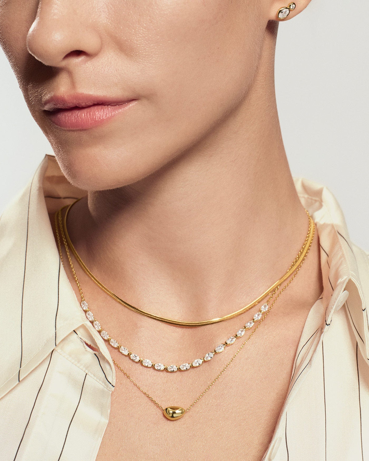 Ania Haie Gold Half-Bezel Oval Half-Tennis Necklace N076-14G N076-14G view 2