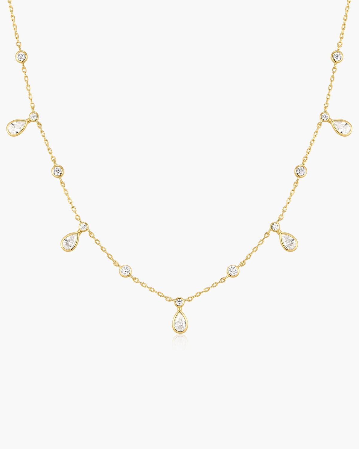 Ania Haie Gold Bezel Round & Teardrop Drop Station Necklace N076-09G N076-09G front packshot