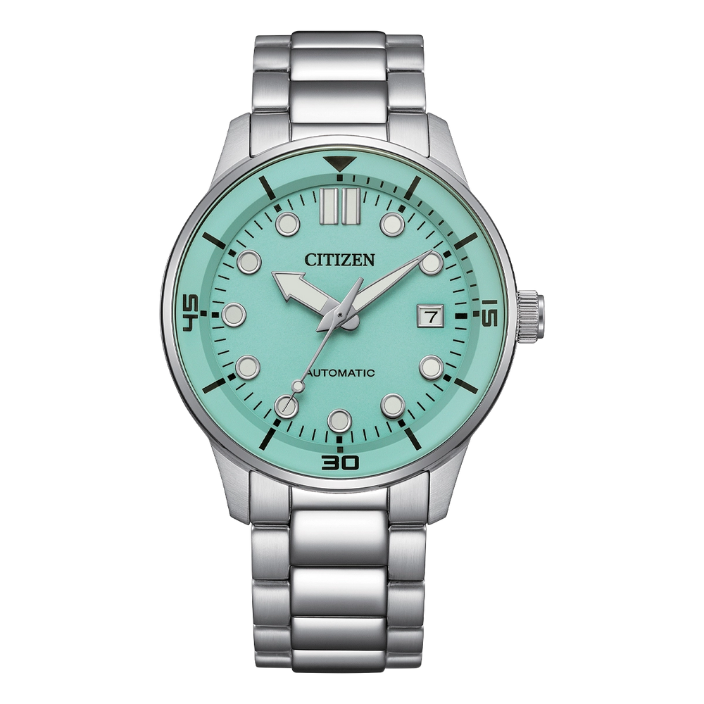 Citizen Automatic Silver Stainless Steel Turquoise Blue Dial Watch NJ0191-83M