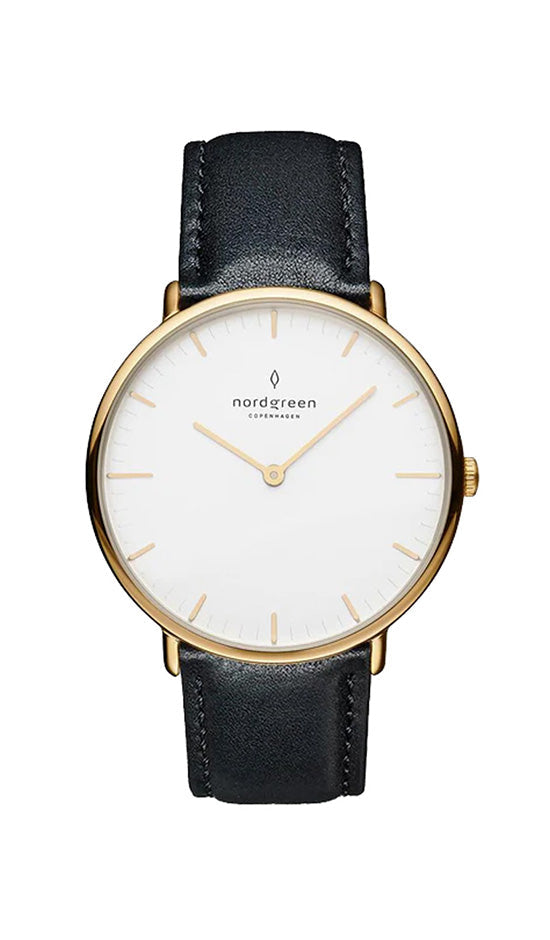 Nordgreen Native 32mm Black Leather Strap Watch