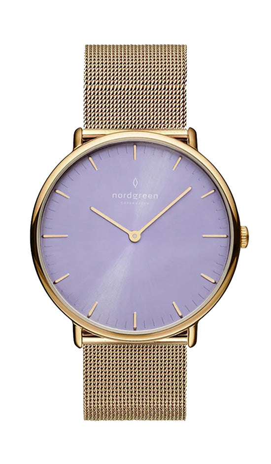 Nordgreen Native 36mm Olive Dial Gold Milanese Mesh Watch