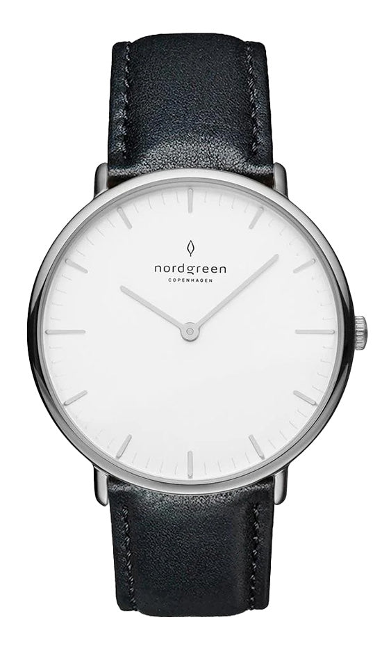 Nordgreen Native 40mm Silver Case Black Leather Watch
