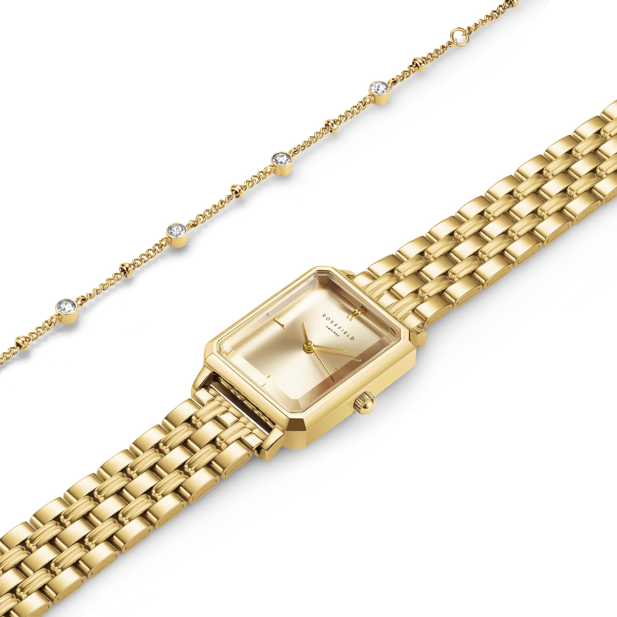 Rosefield Octagon XS Gold Sunray Steel Gold Watch Gift Set with Bracelet OCGCG-X291