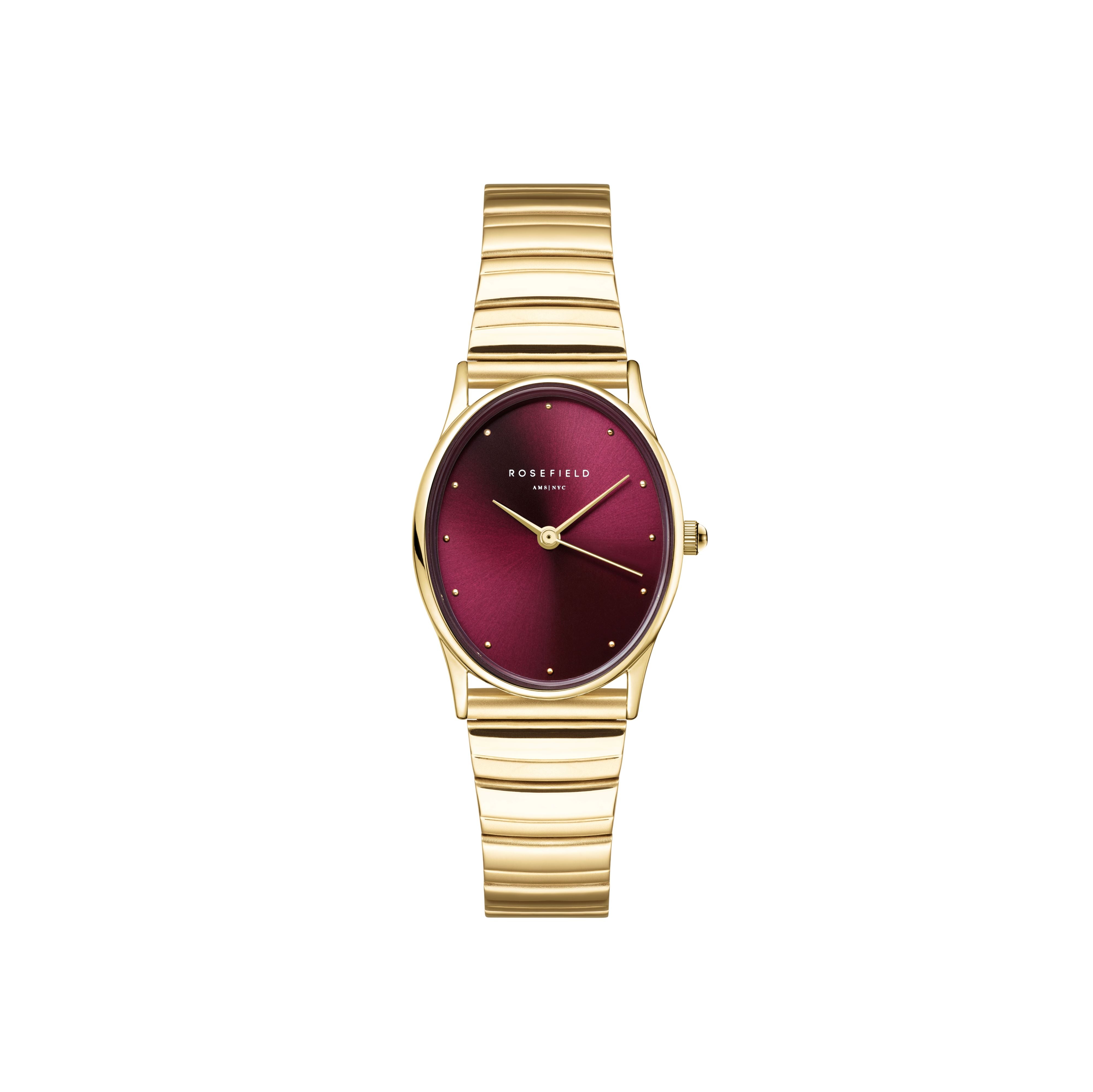 Rosefield Oval Burgundy Sunray Gold Matte & Shine Finish Watch OVGSG-OV15