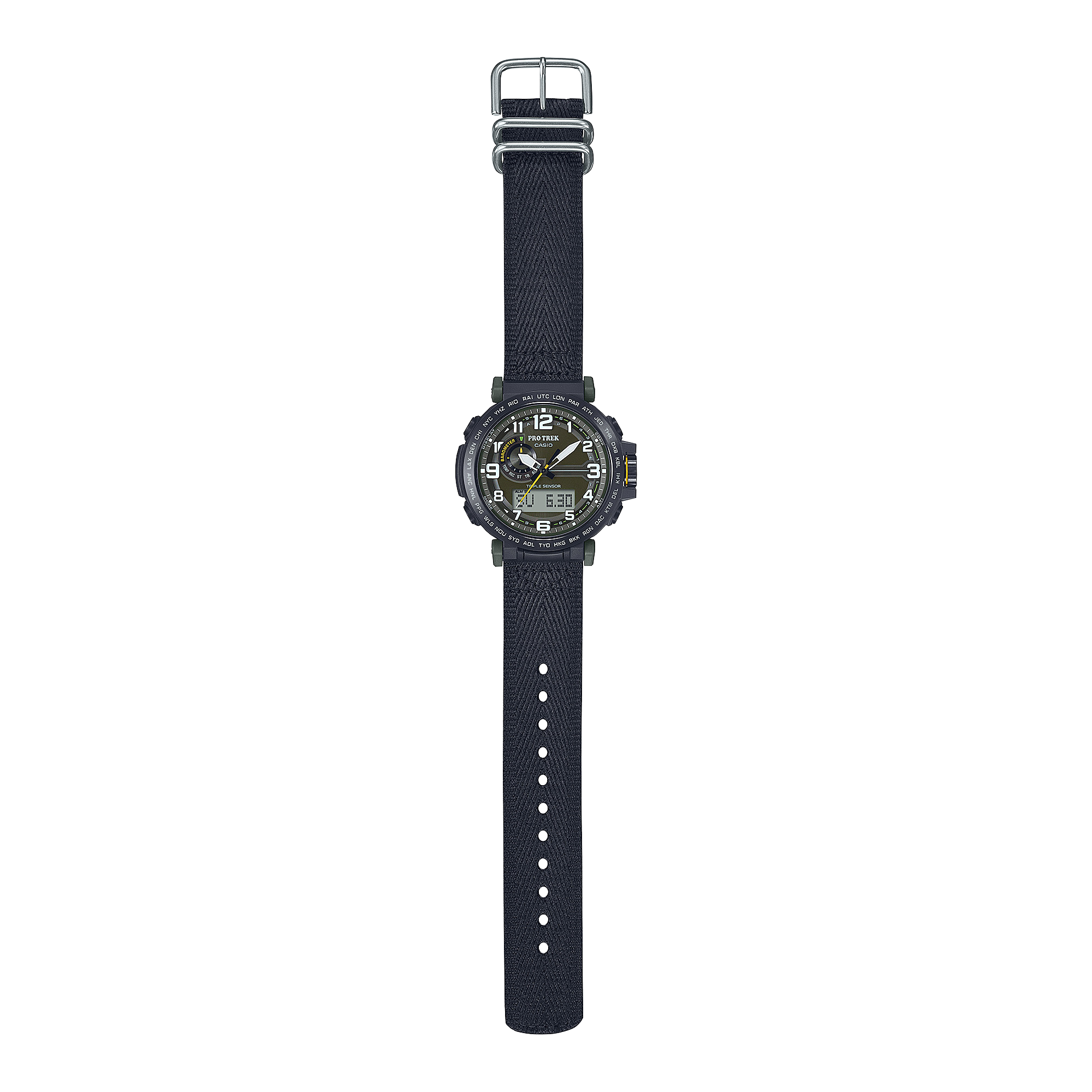 Casio Protek DUO Climber Black Fabric Strap Watch PRG601YB-3D
