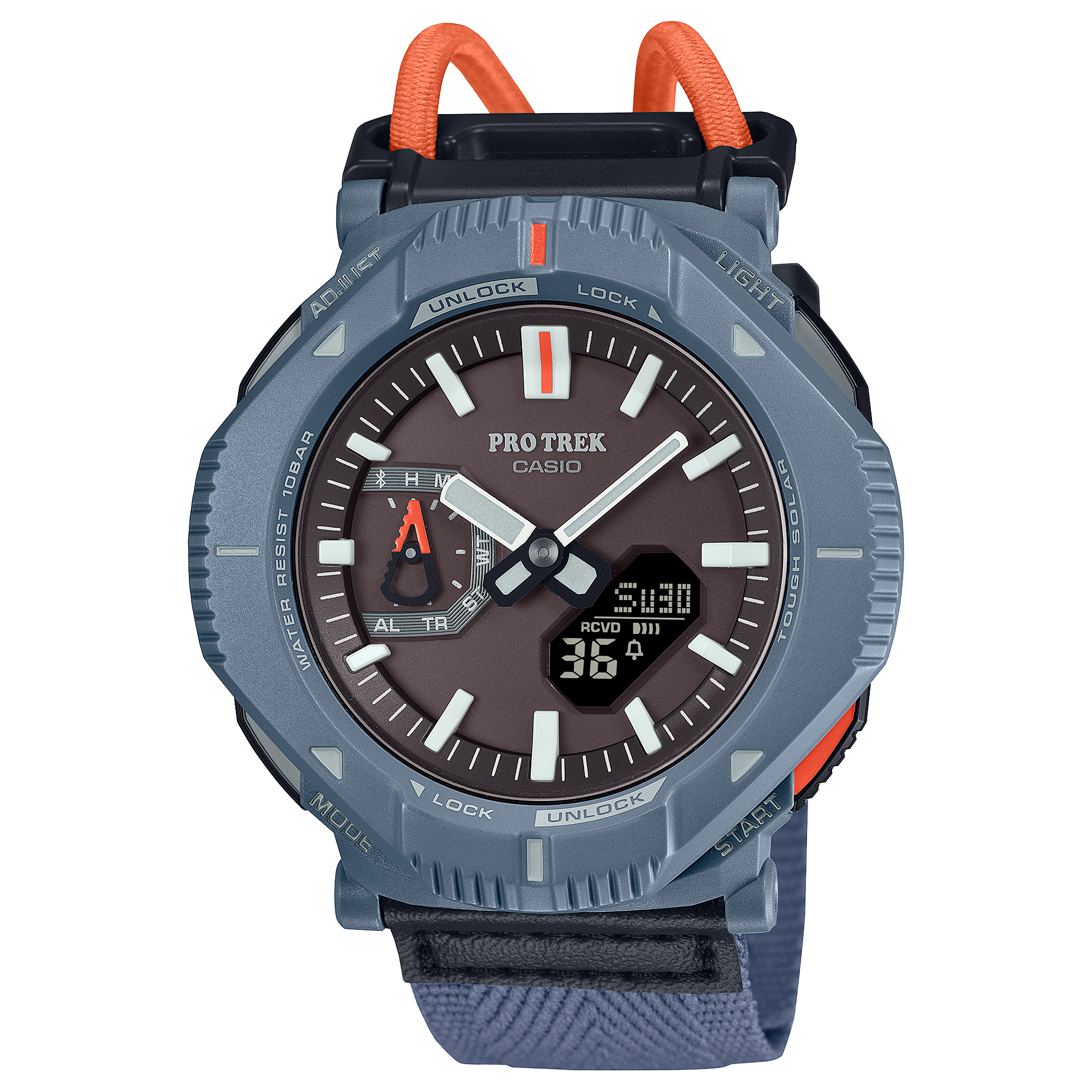 Casio ProTrek Ultralight Hiking Watch with DUO Solar and Fabric Bungee Band PRJB001B-2D