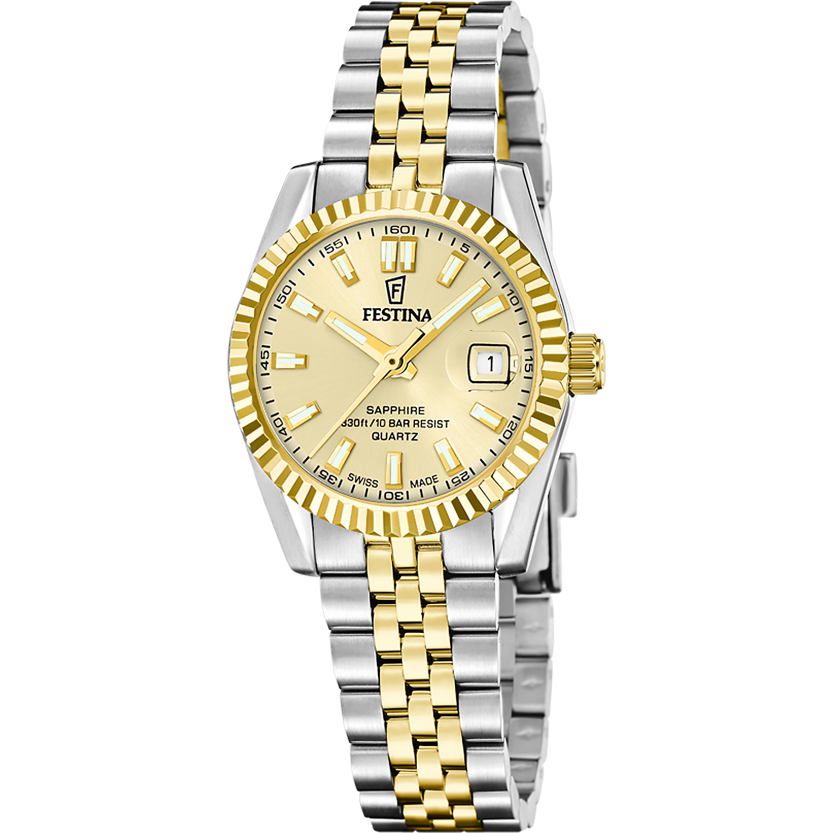 Festina Swiss Made Classic Gold Dial Two Tone Stainless Steel Women’s Watch F20088/2